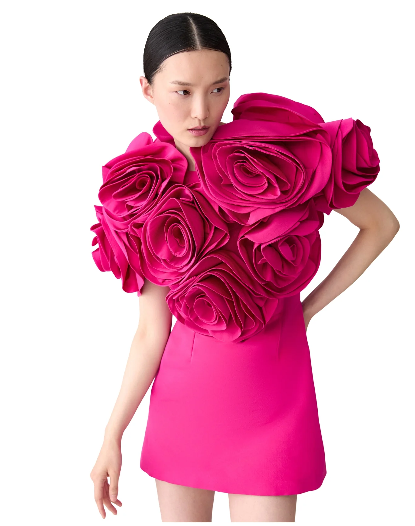 Draped Flower Mini Dress | Cerise Pink - Image 4