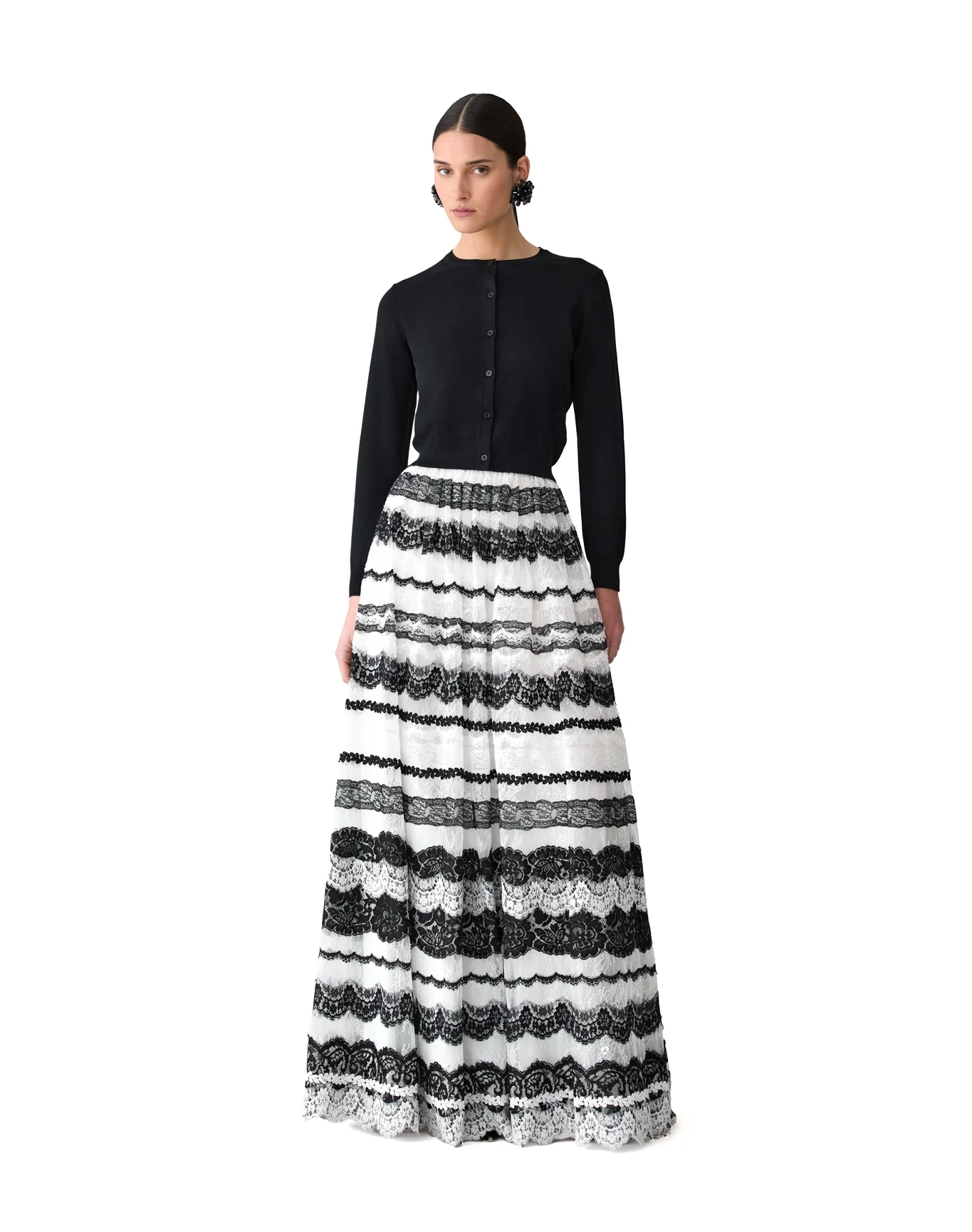 Embroidered Ball Skirt | White x Black - Image 4