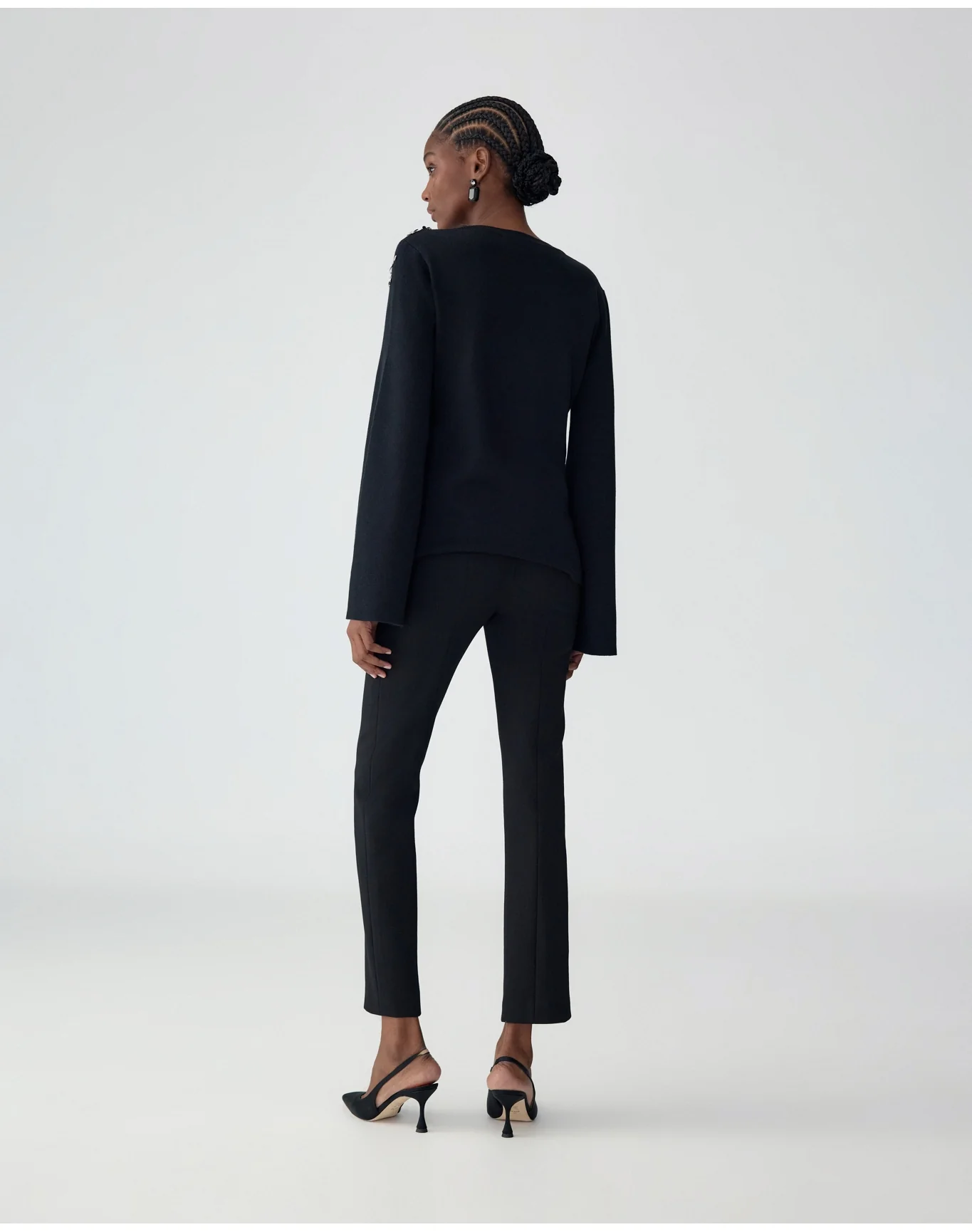 Embroidered Bell Sleeve Crewneck Sweater | Black - Image 3