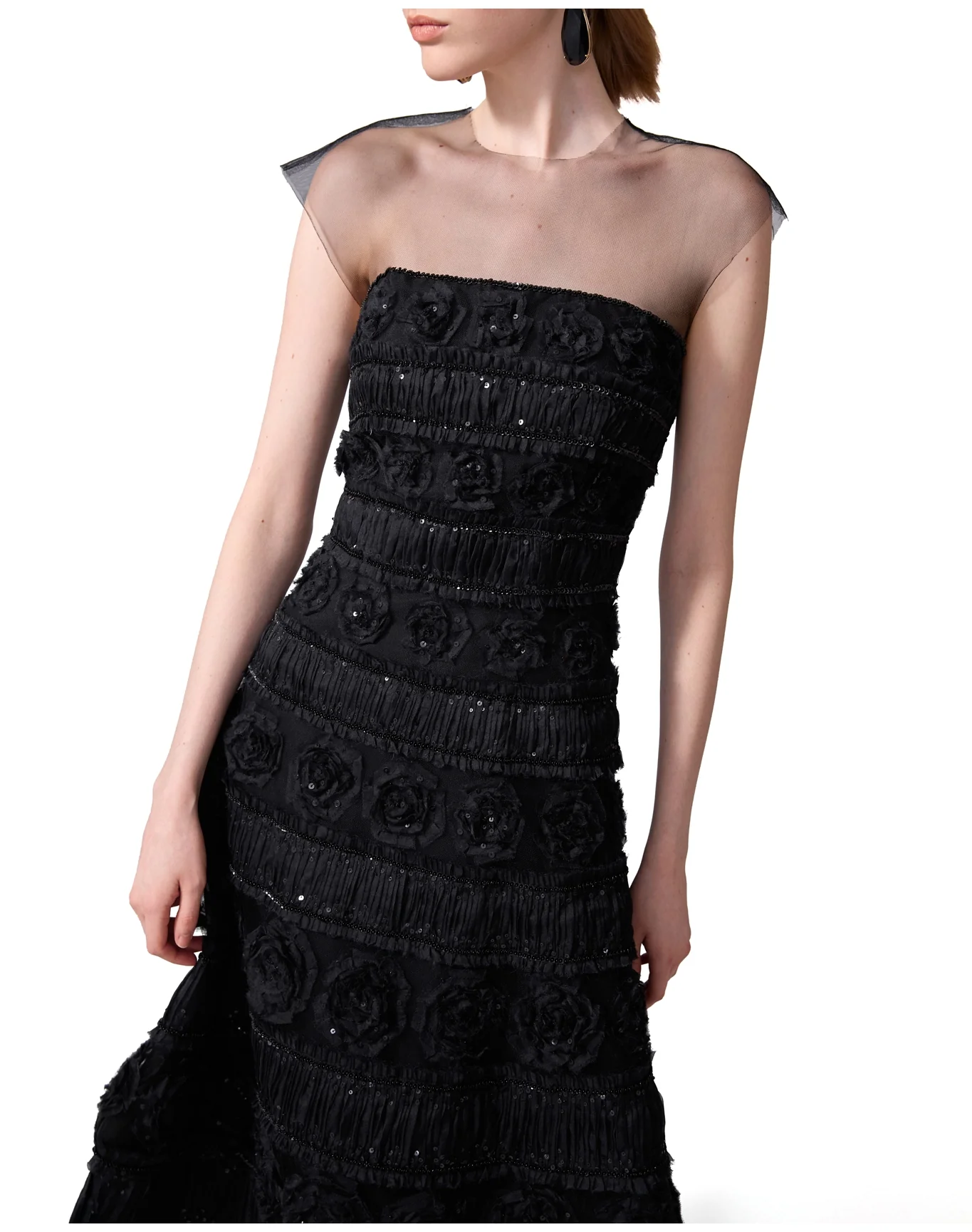 Embroidered Cap Sleeve Midi Dress | Black - Image 3