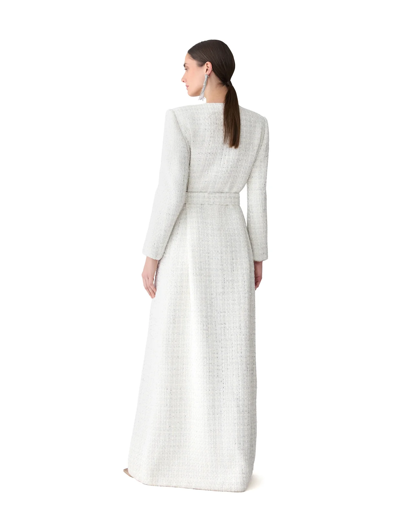Embroidered Collarless Coat | Ivory Multi - Image 3