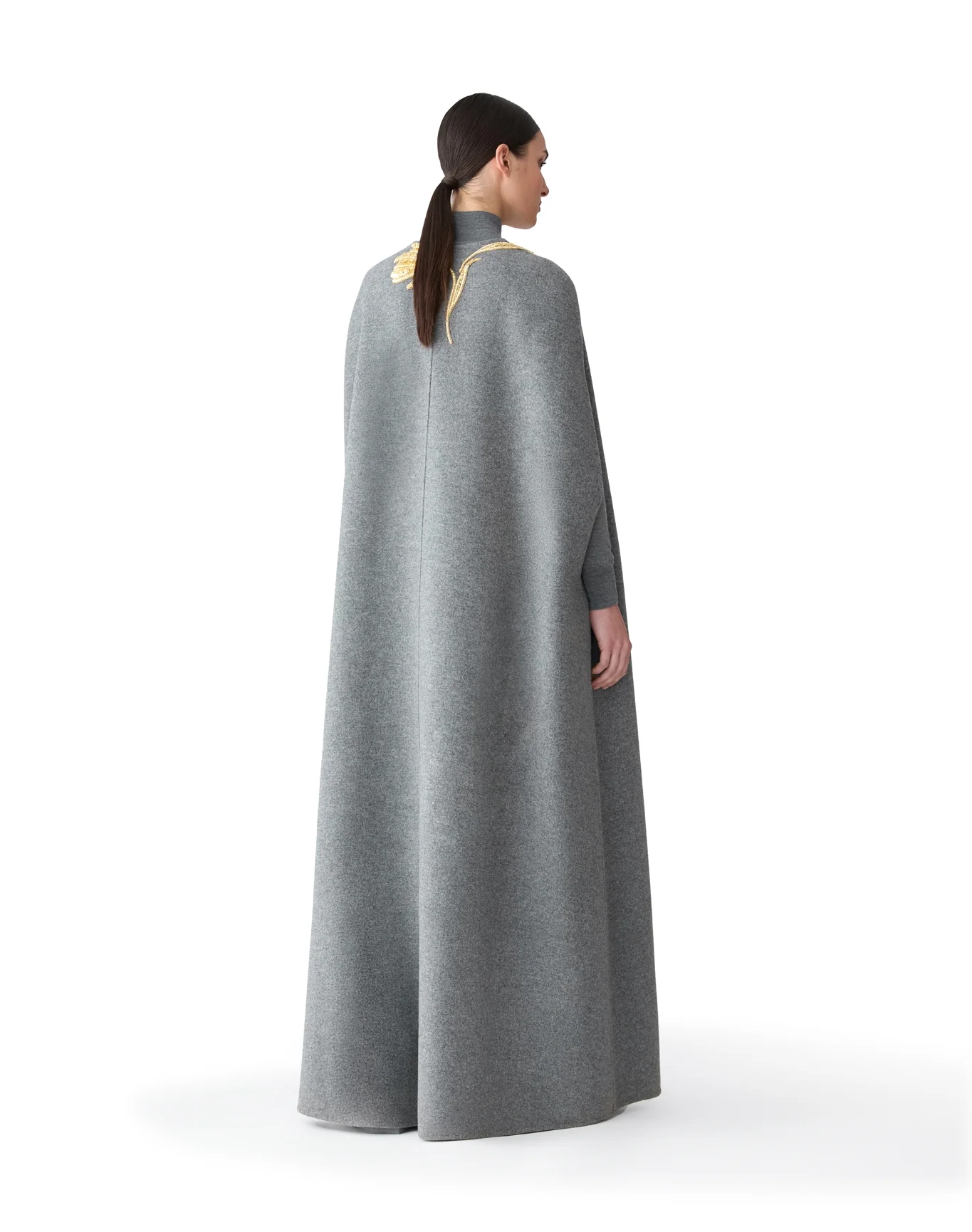 Embroidered Long Cape | Melange Grey M - Image 3