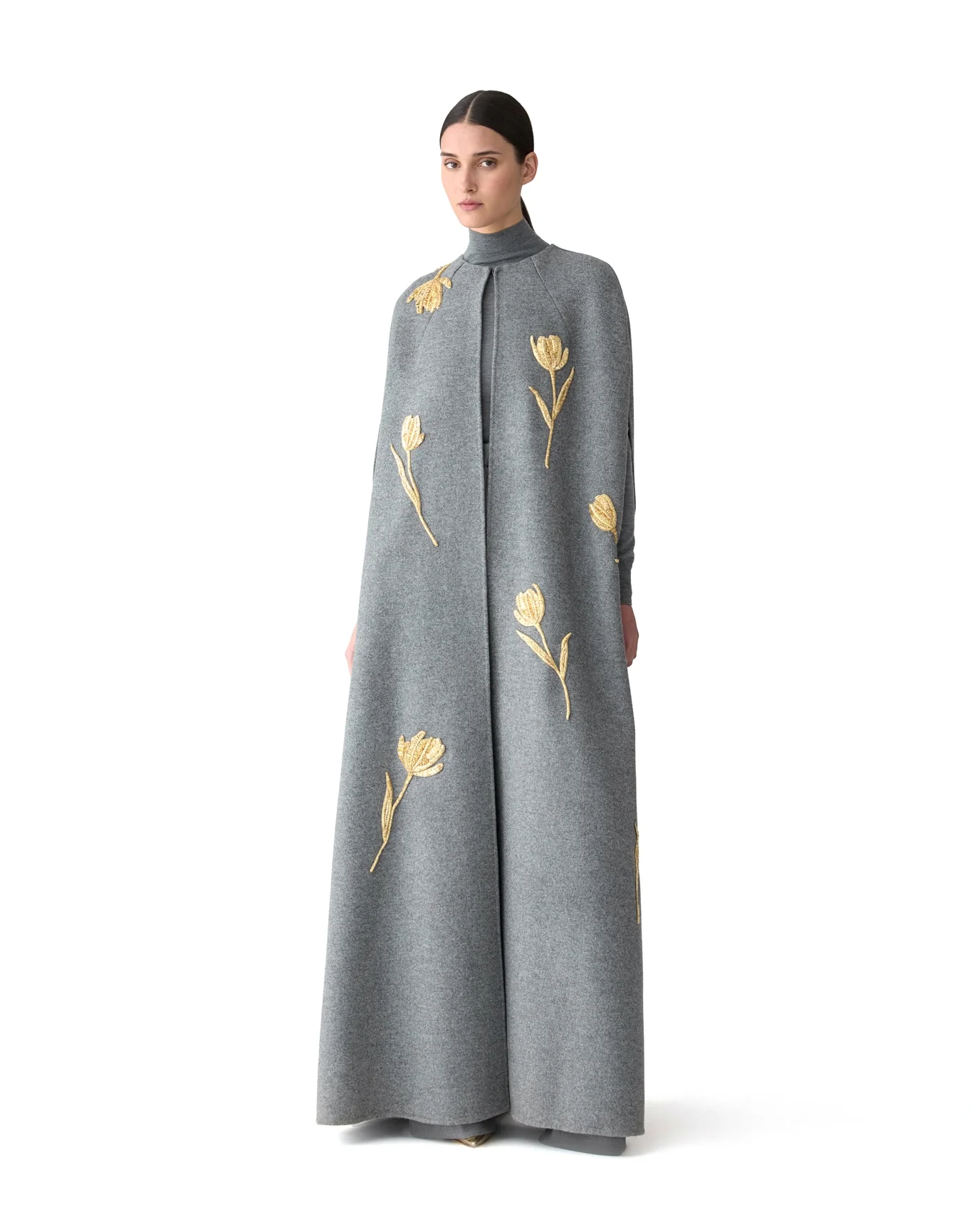 Embroidered Long Cape | Melange Grey M - Image 4