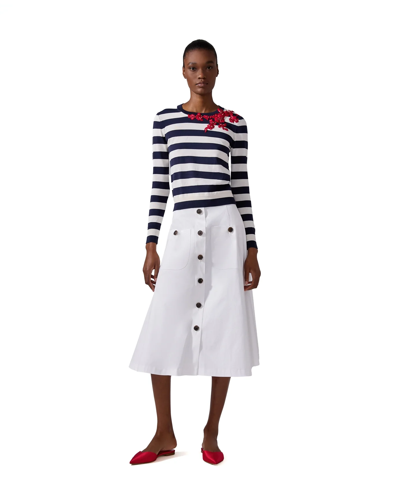 Embroidered Long Sleeve Sweater | Ivory Multi - Image 4