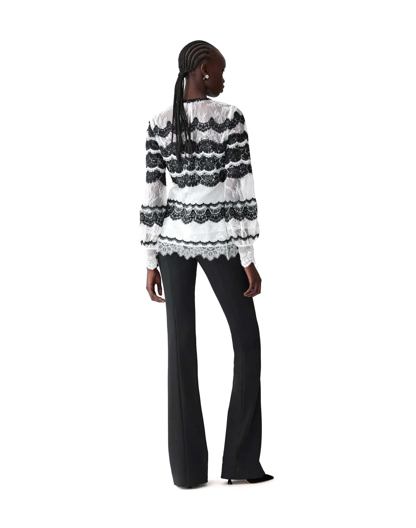 Embroidered Long Sleeve Mock Neck Top | White x Black - Image 2