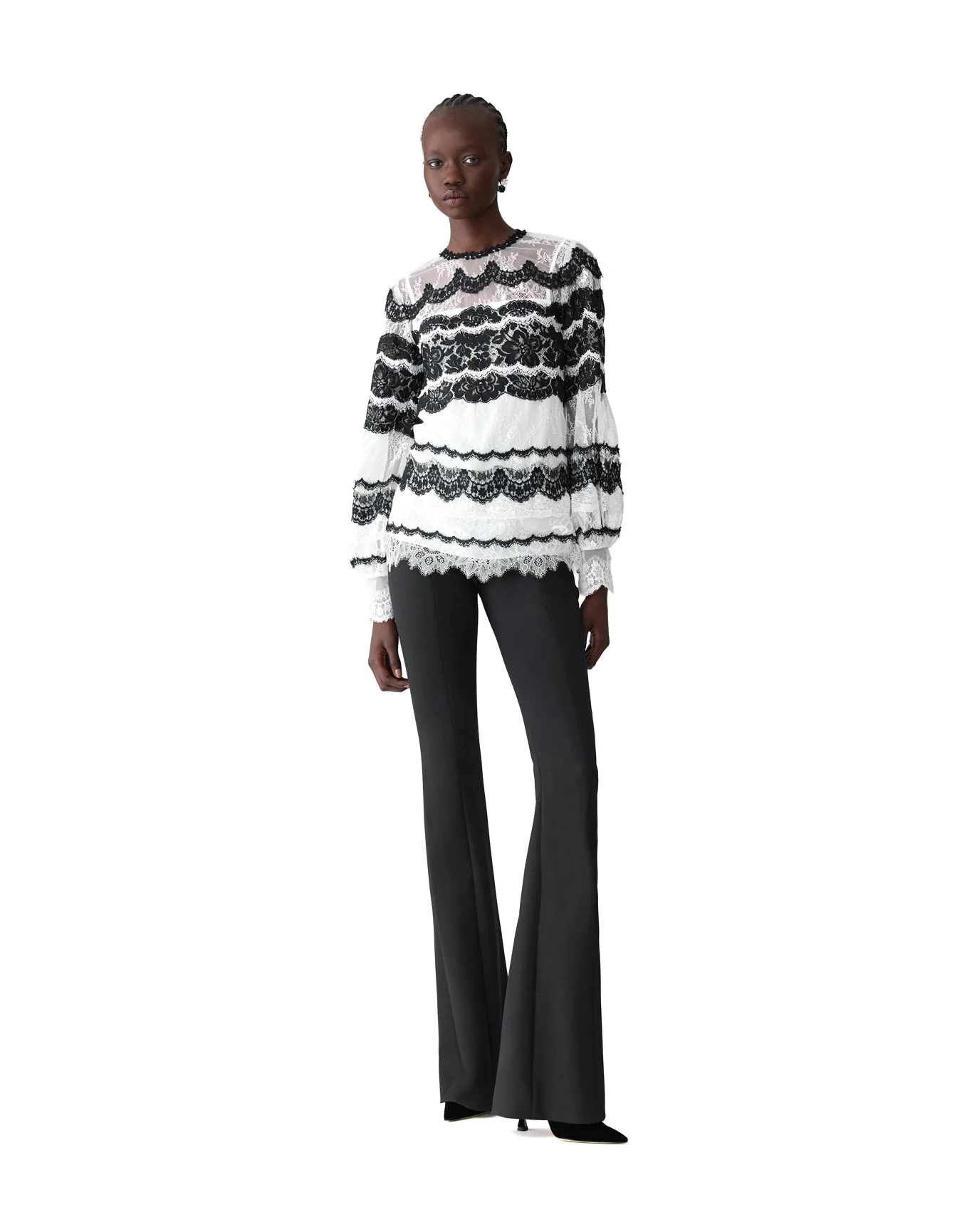 Embroidered Long Sleeve Mock Neck Top | White x Black - Image 3