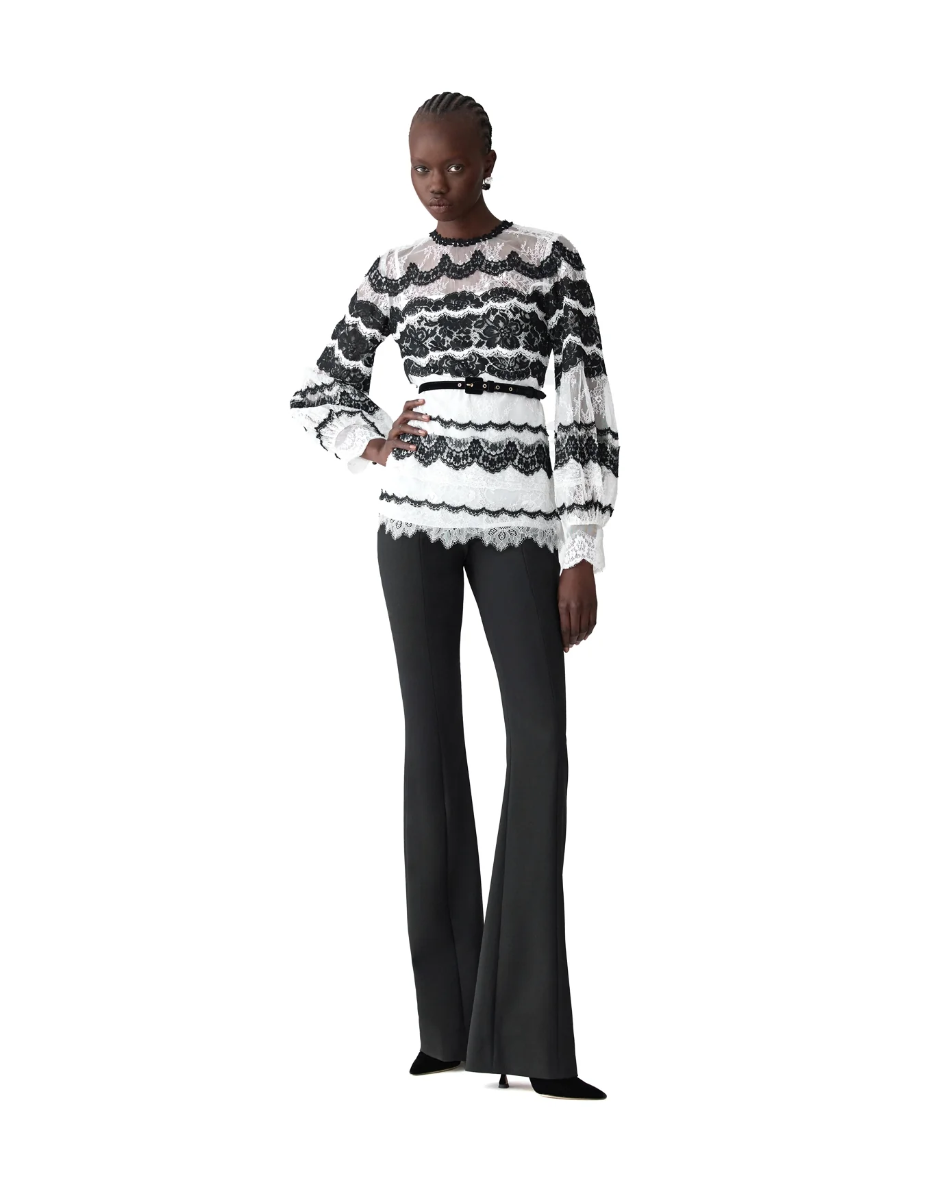 Embroidered Long Sleeve Mock Neck Top | White x Black - Image 4