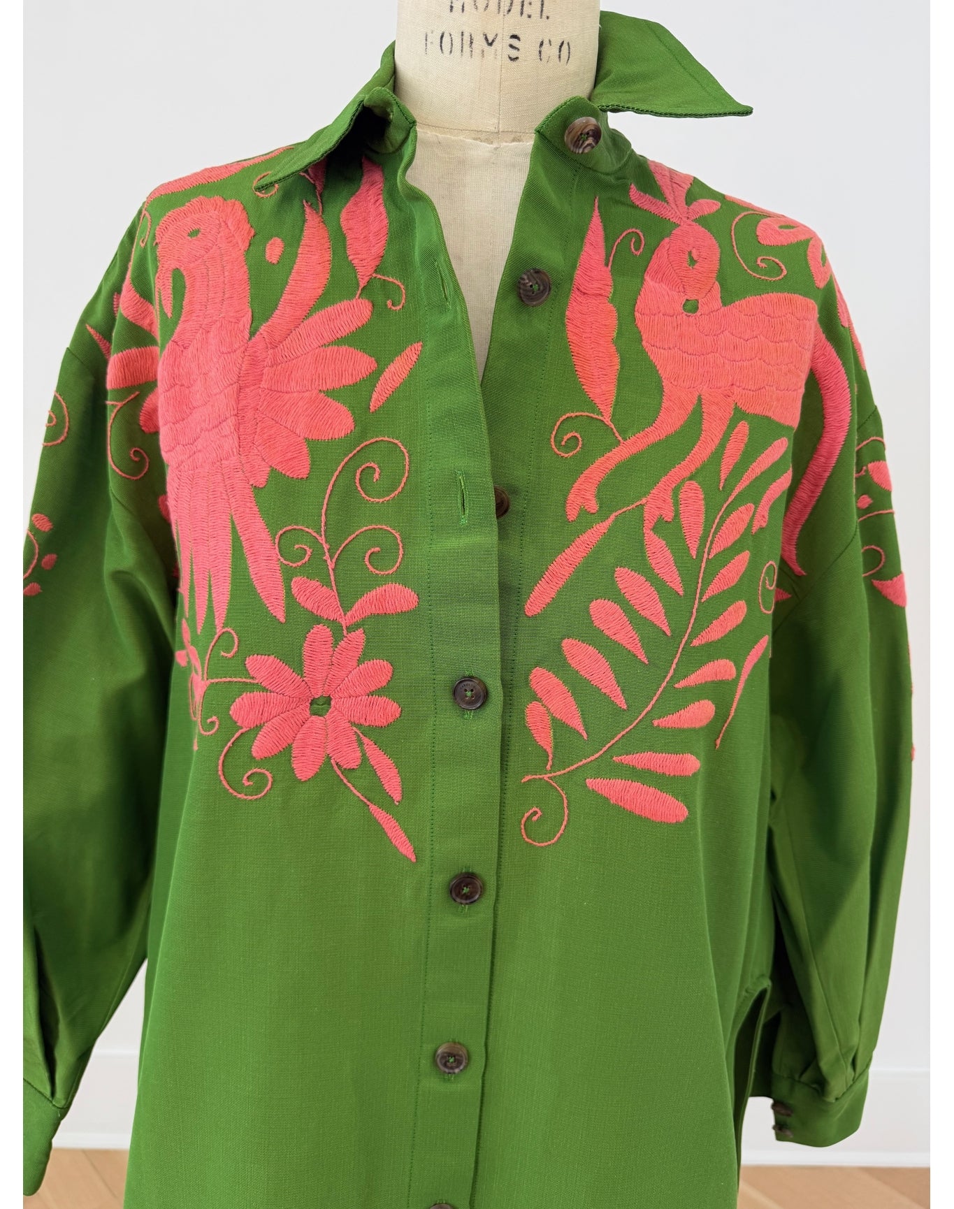 Embroidered Oversized Button Down with High Side Seam | Lawn Green Multi - Image 4