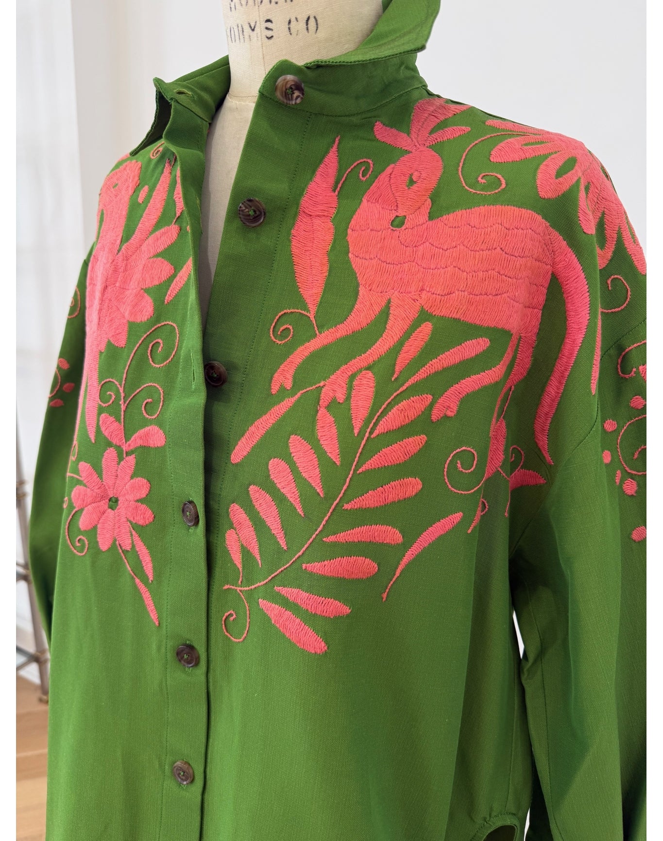 Embroidered Oversized Button Down with High Side Seam | Lawn Green Multi - Image 5