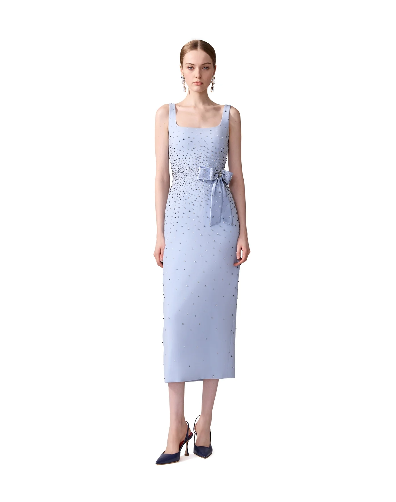 Embroidered Scoop Neck Midi Dress with Bow | Celeste - Image 2
