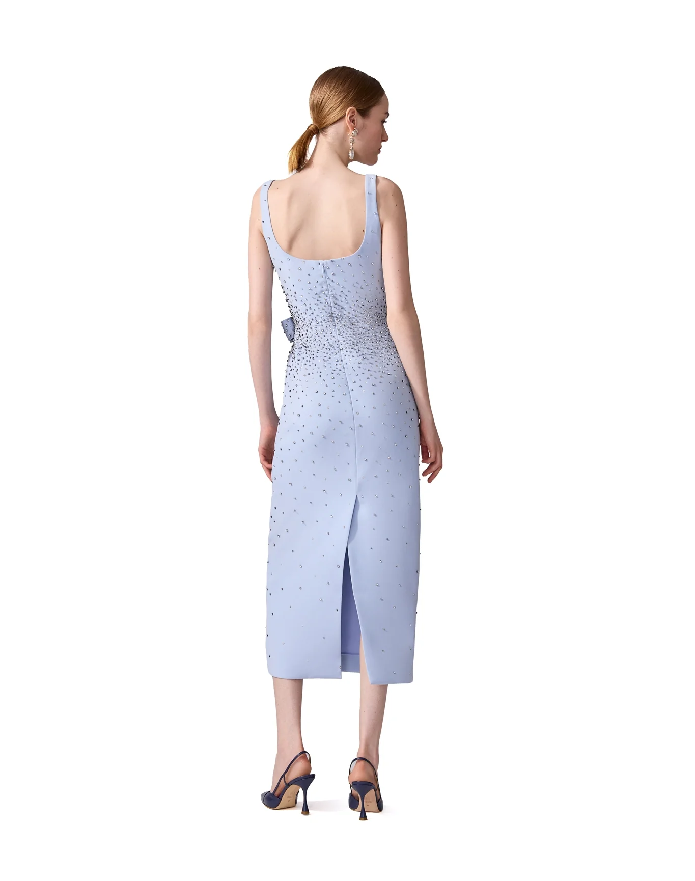 Embroidered Scoop Neck Midi Dress with Bow | Celeste - Image 3