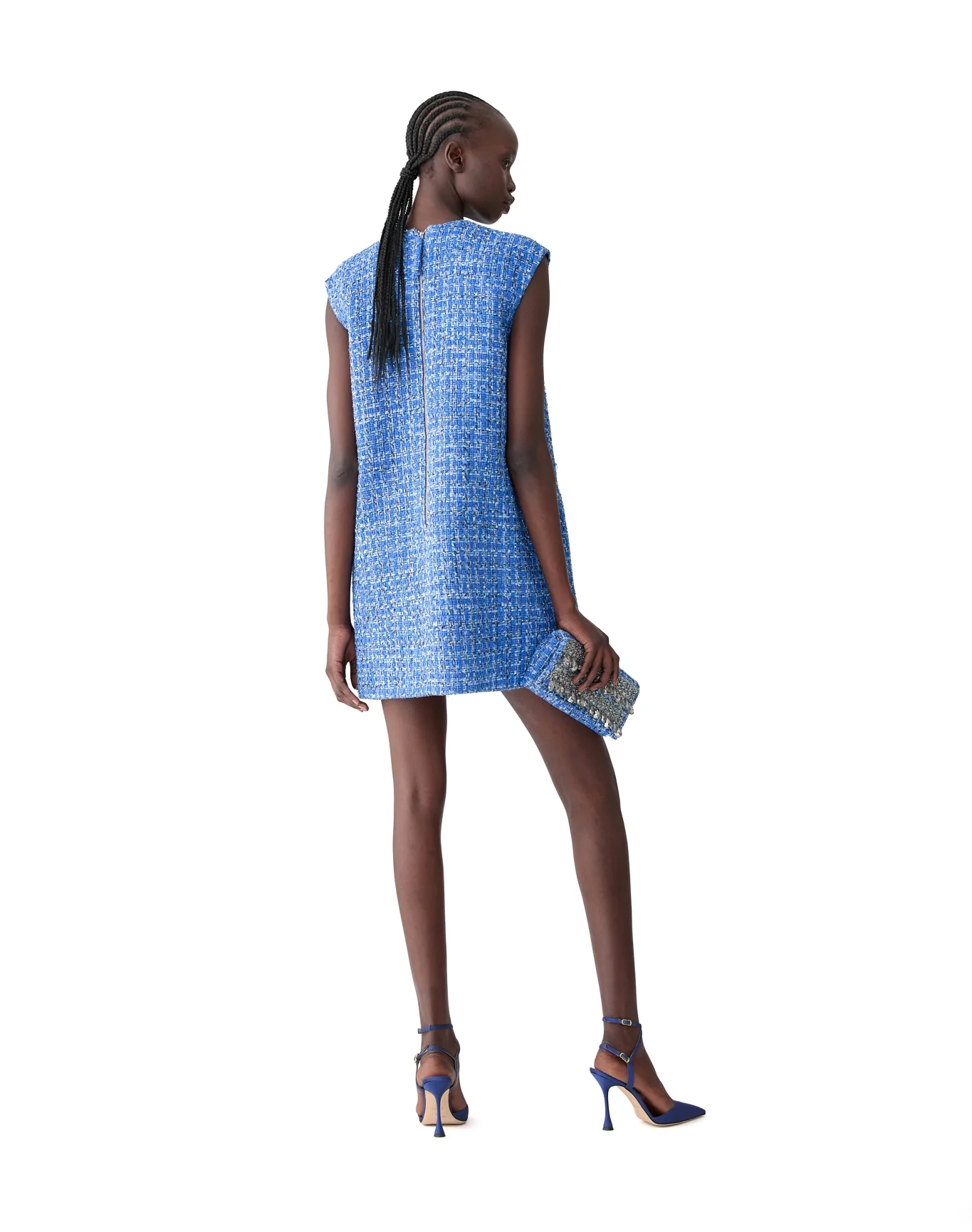 Embroidered Shift Dress with Pockets | Blue Multi - Image 3