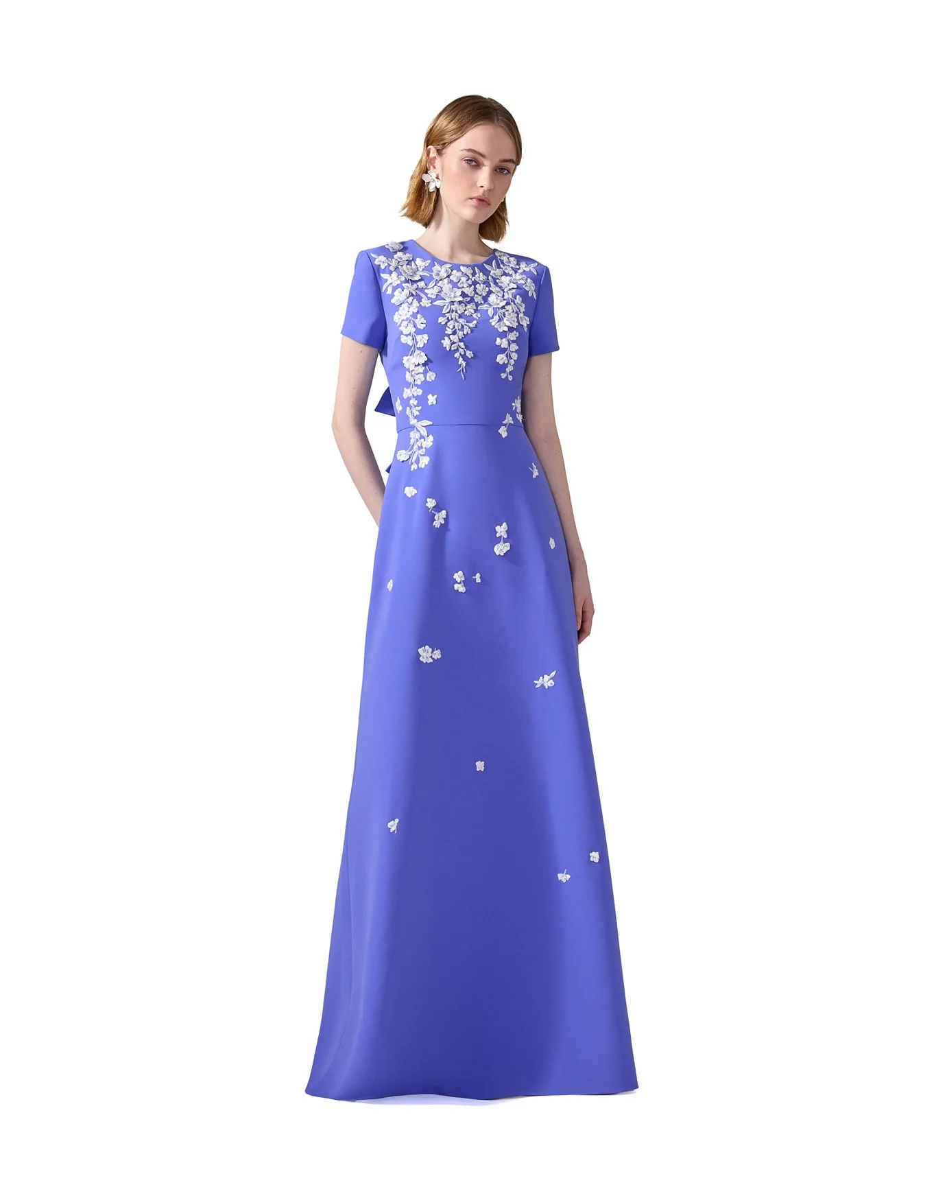 Embroidered Short Sleeve Gown with Bows | Delphinium Multi - Image 2
