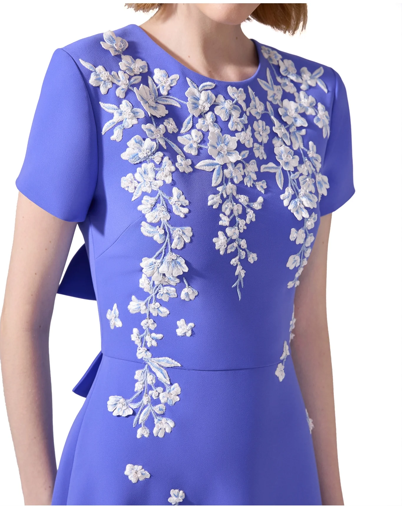 Embroidered Short Sleeve Gown with Bows | Delphinium Multi - Image 4