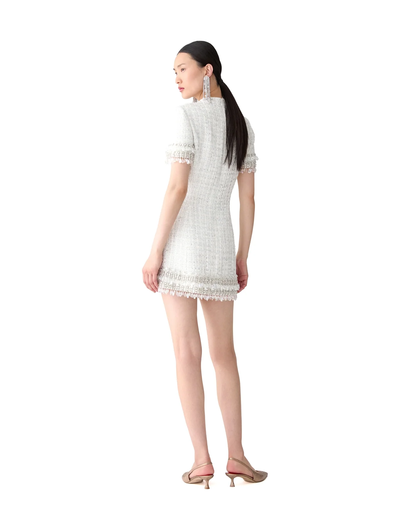 Embroidered Short Sleeve Crew Neck Mini Dress | Ivory Multi - Image 3