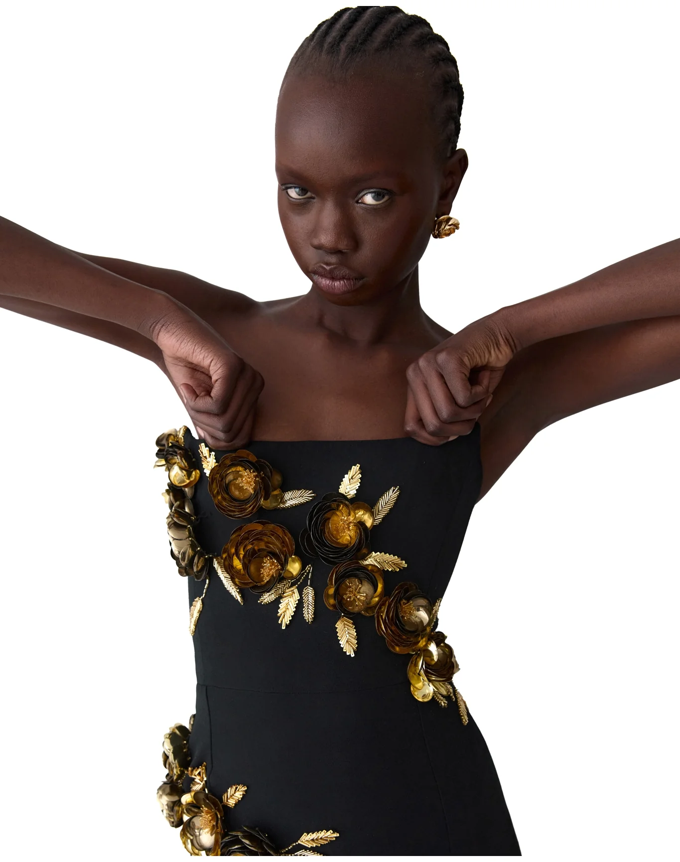Embroidered Strapless Column Gown | Black Multi - Image 4