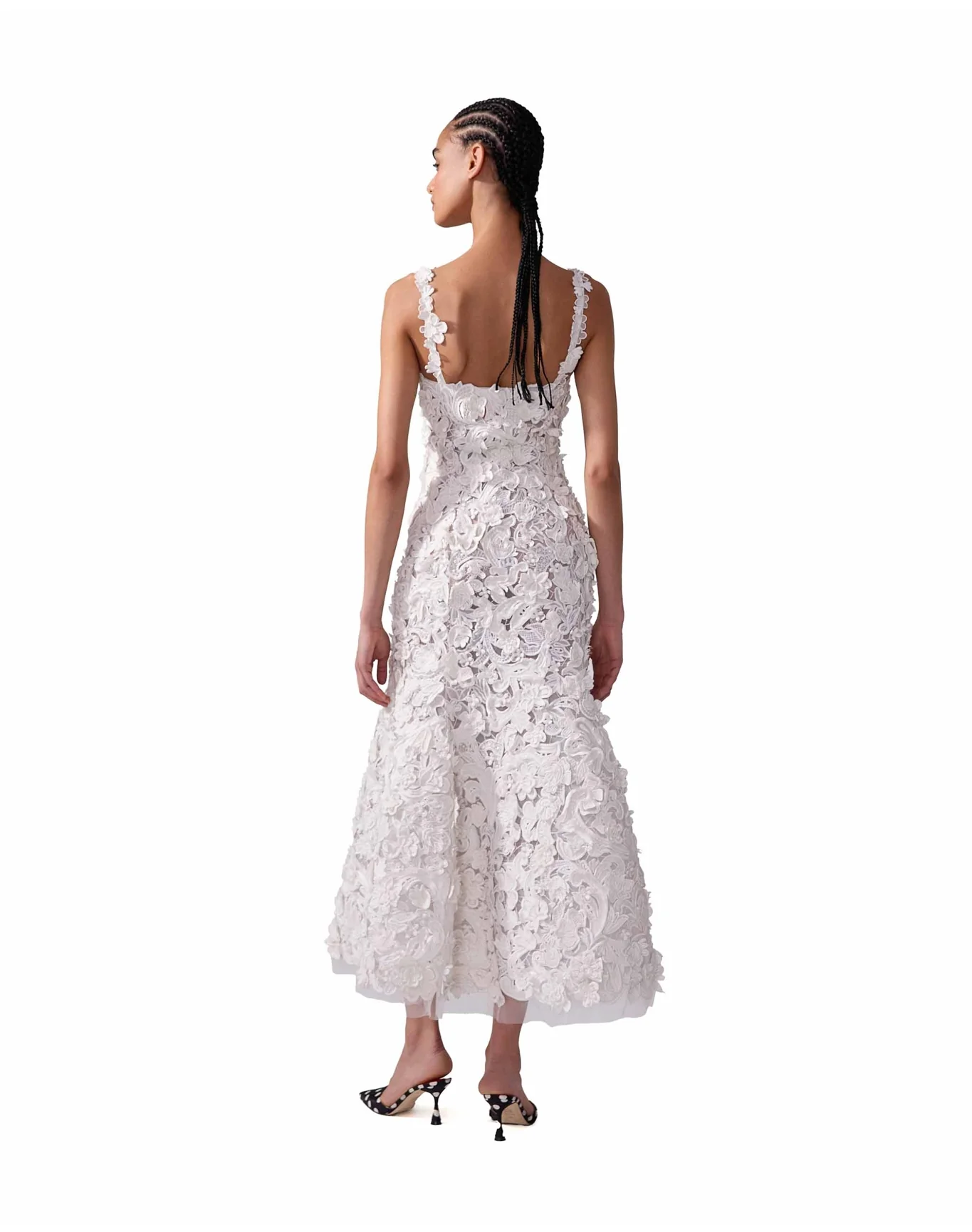 Embroidered Thin Strap Trumpet Midi Dress | Ivory - Image 2