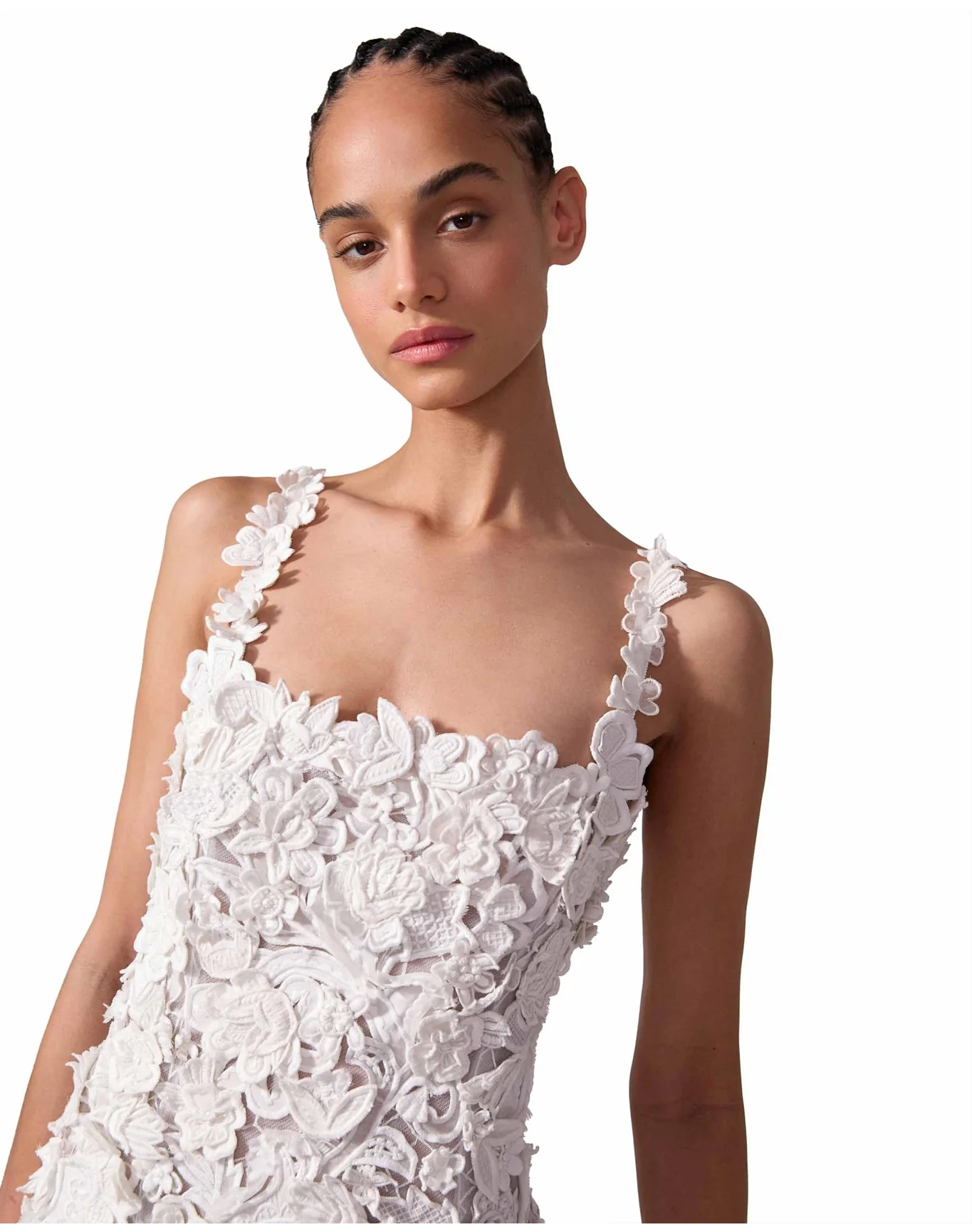 Embroidered Thin Strap Trumpet Midi Dress | Ivory - Image 3