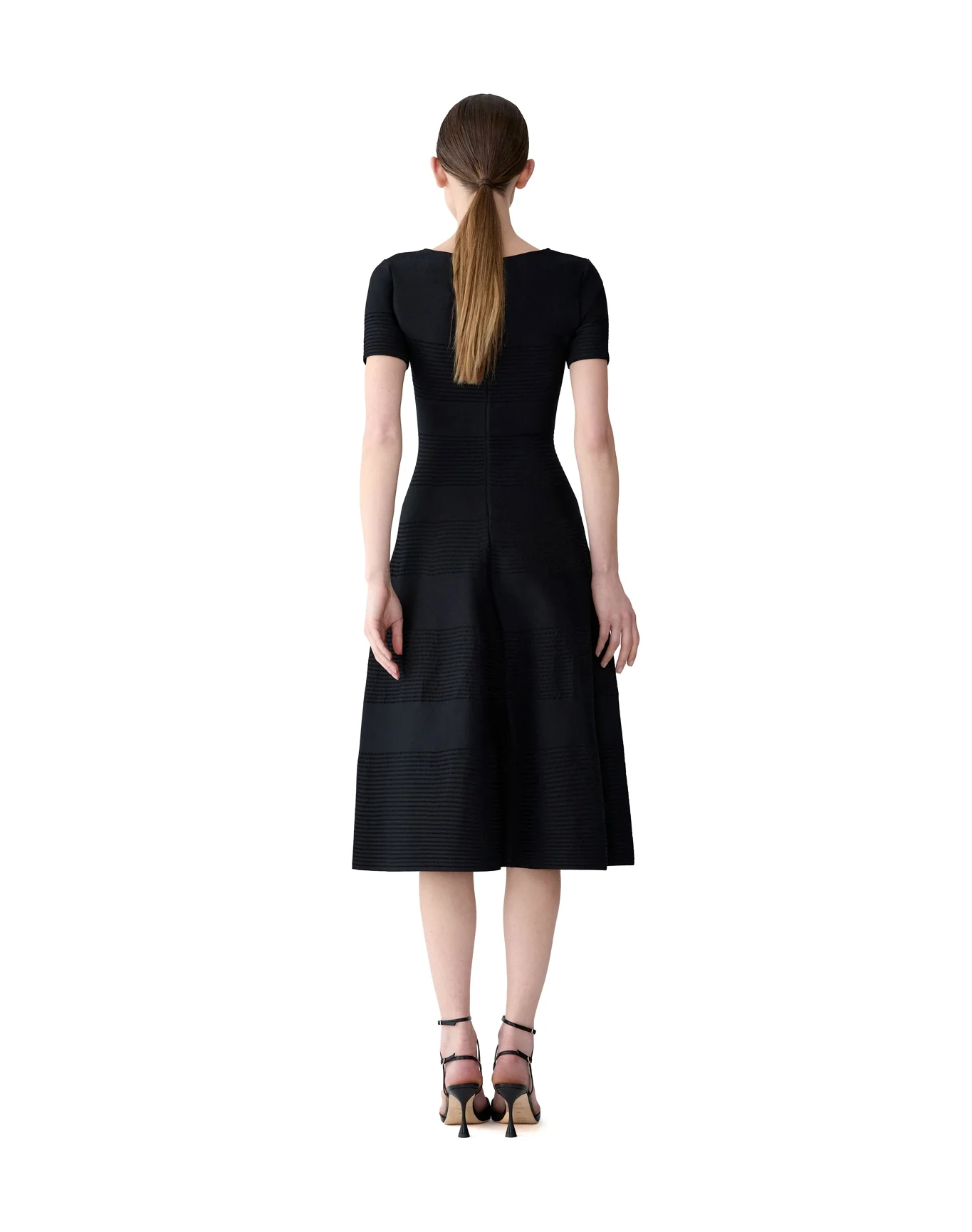 Embroidered V Neck Flare Dress | Black - Image 2