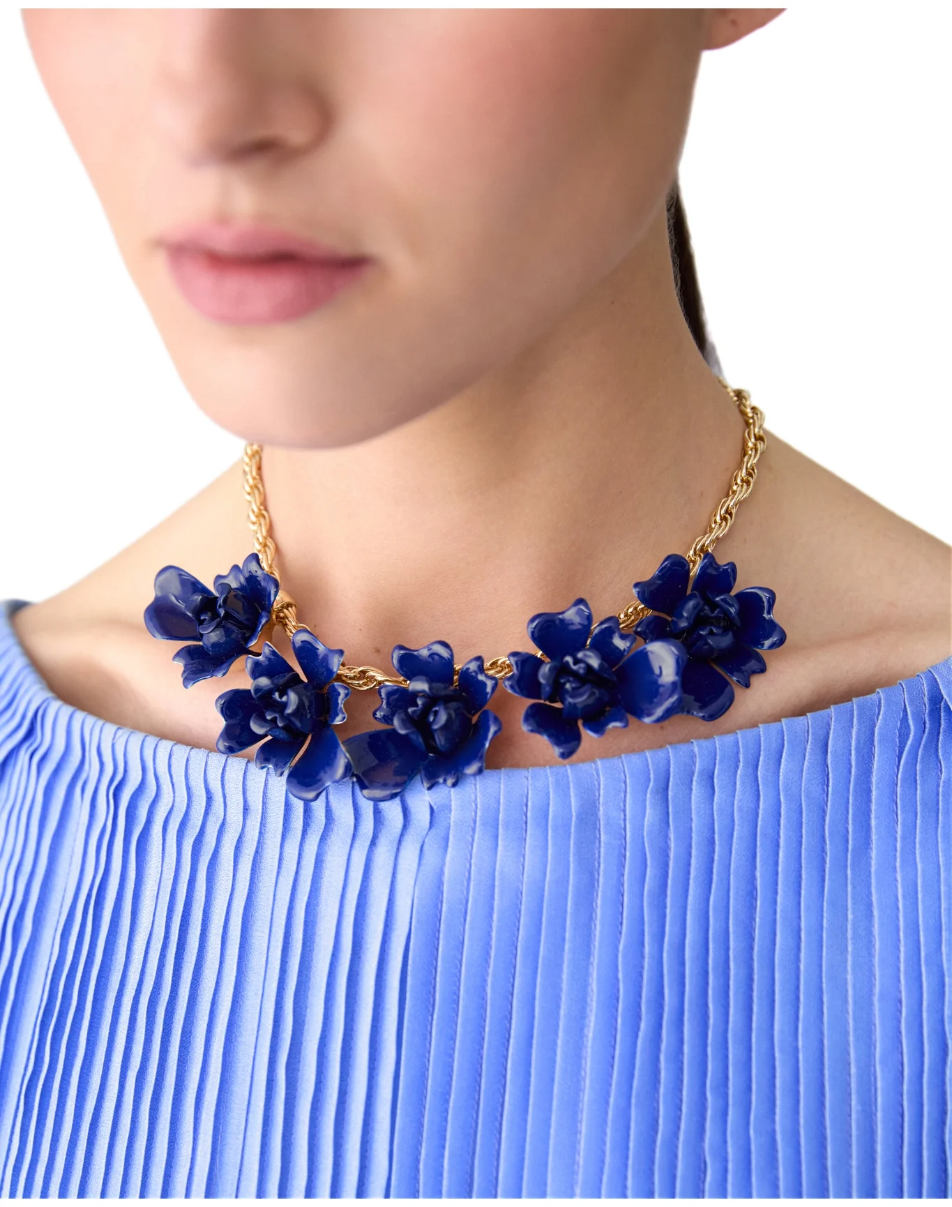Enamel Tulip Flower Necklace | Dark Navy - Image 4