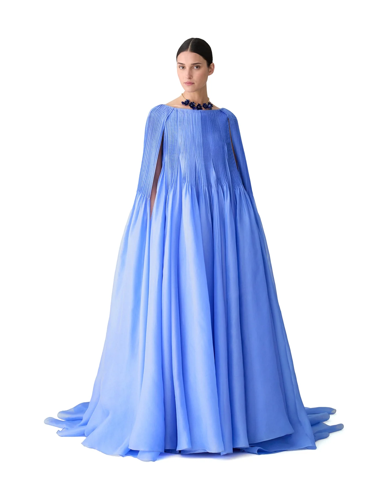 Engineered Pintucked Cape Gown | Cornflower - Image 2