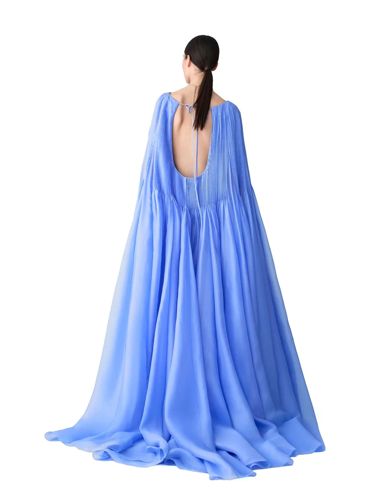 Engineered Pintucked Cape Gown | Cornflower - Image 3