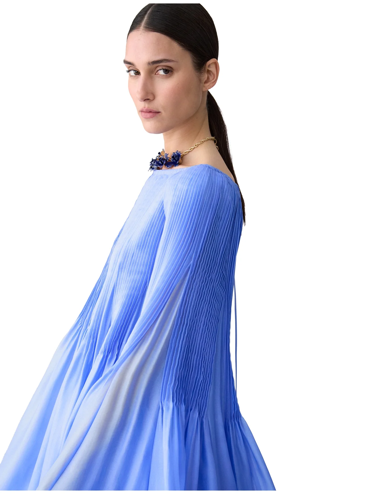 Engineered Pintucked Cape Gown | Cornflower - Image 4