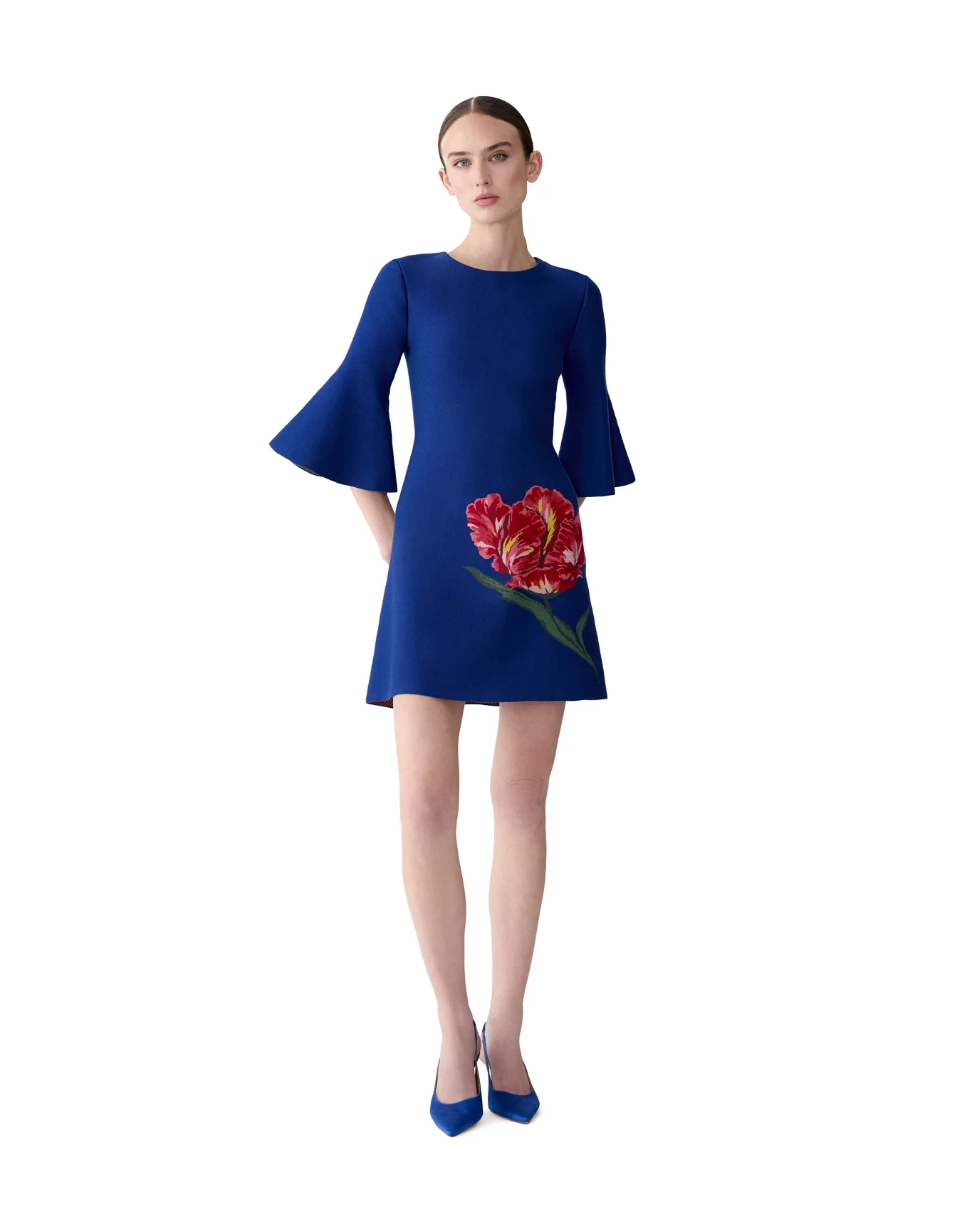 Flare Sleeve Shift Dress | Dark Navy Multi - Image 2