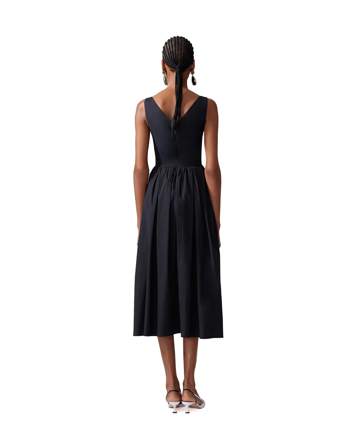 Gathered V-Neck Midi Dress | Black - Image 3