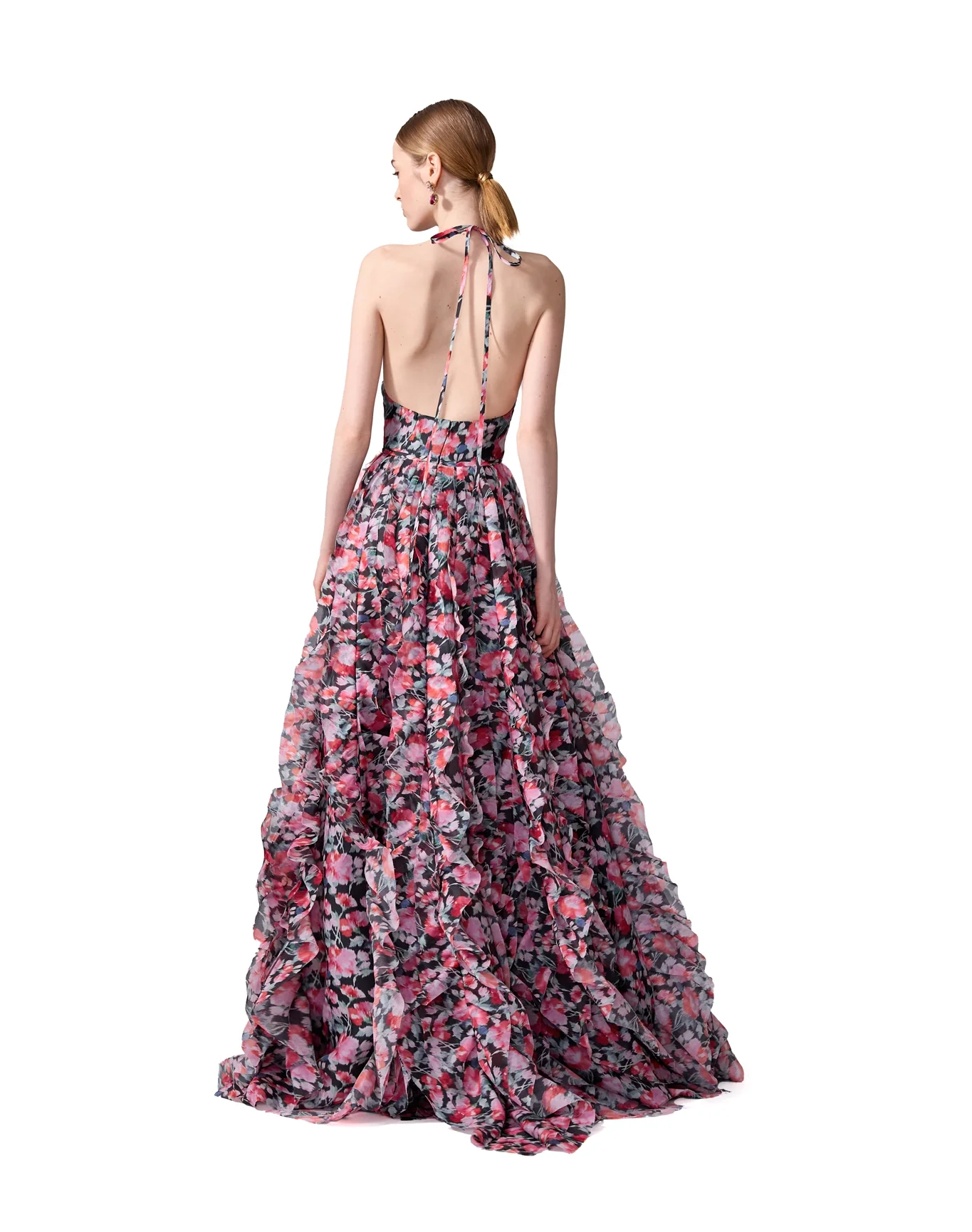 Halter Neck Gown with Floral Detail | Pink Multi - Image 3