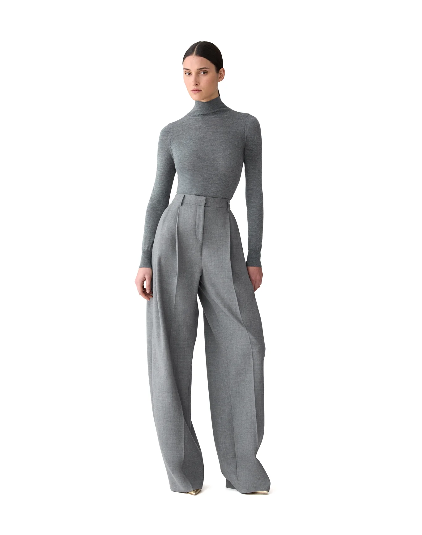 Kaia Mid-Rise Pleated Pant | Melange Grey - Image 2
