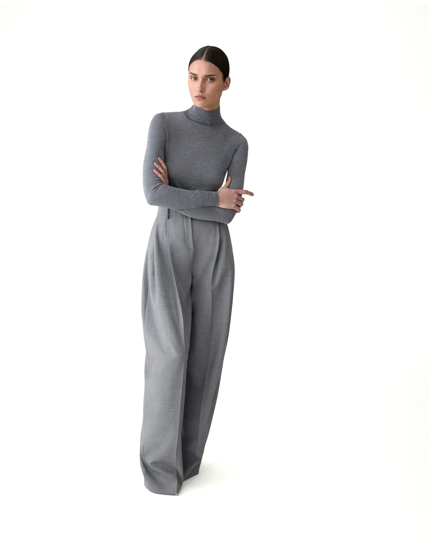 Kaia Mid-Rise Pleated Pant | Melange Grey - Image 4