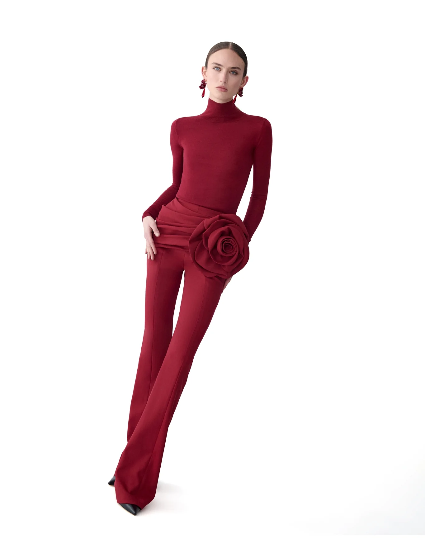 Kenny Bootcut Pant with Draped Flower | Garnet - Image 4