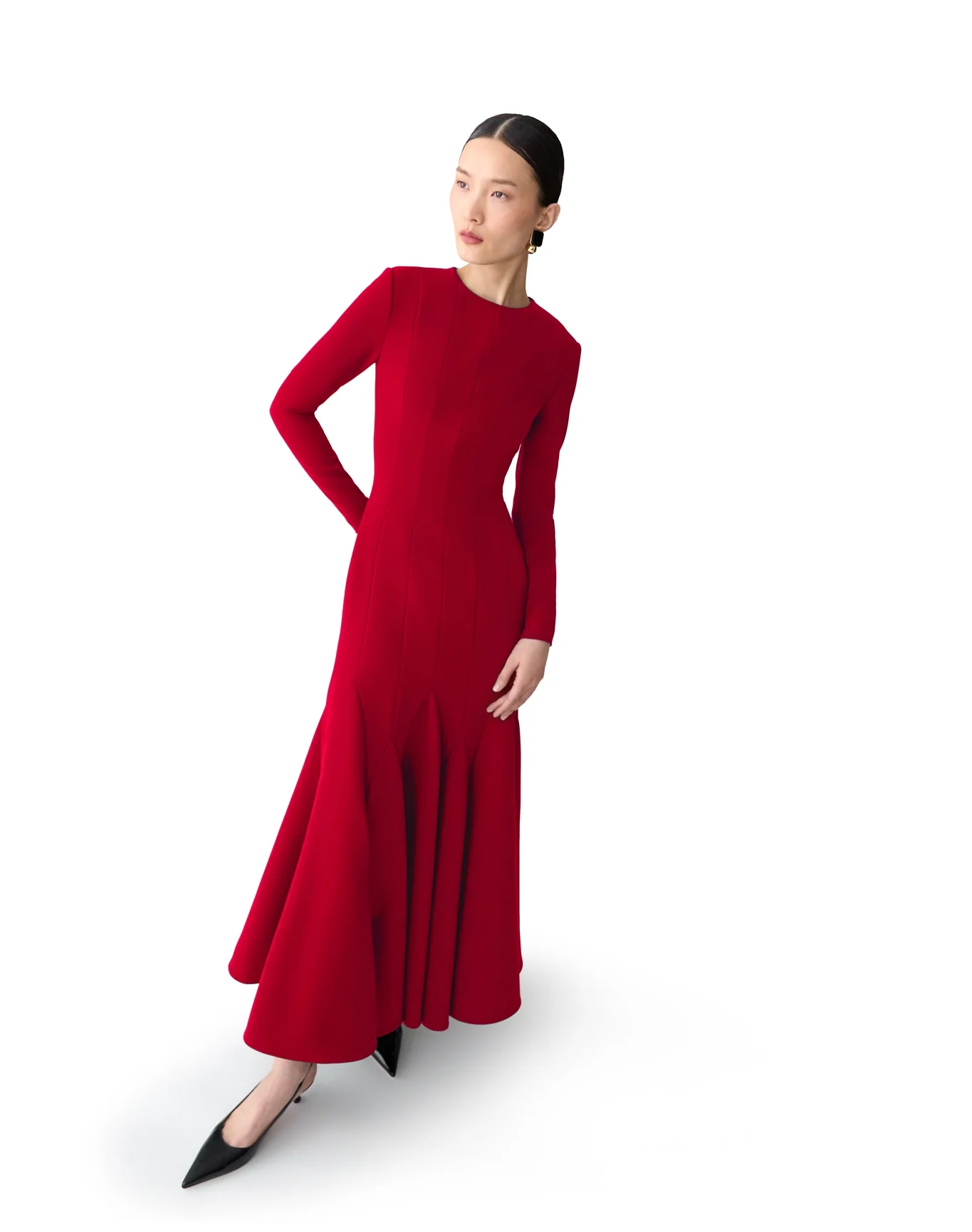 Long Sleeve Crewneck Midi Dress | Garnet - Image 2