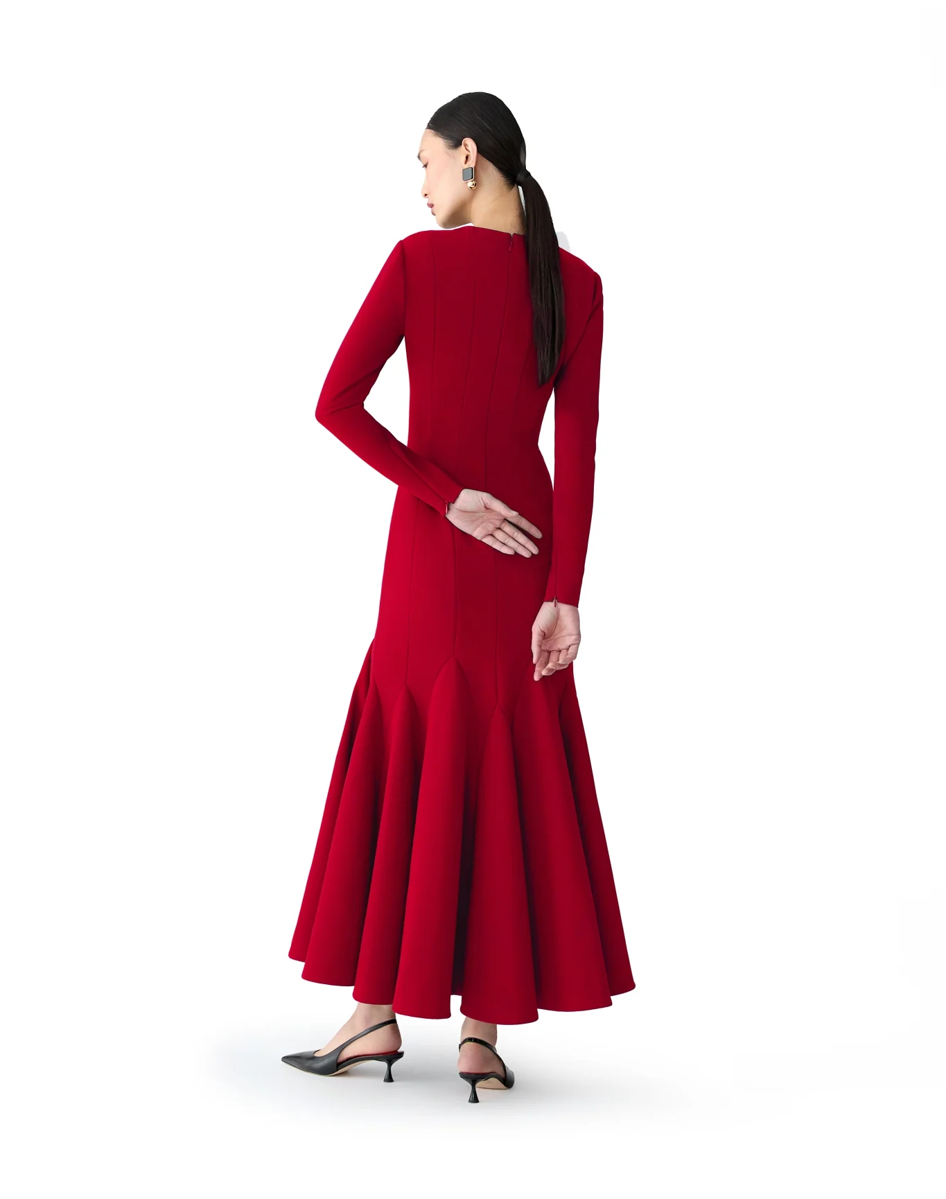 Long Sleeve Crewneck Midi Dress | Garnet - Image 3