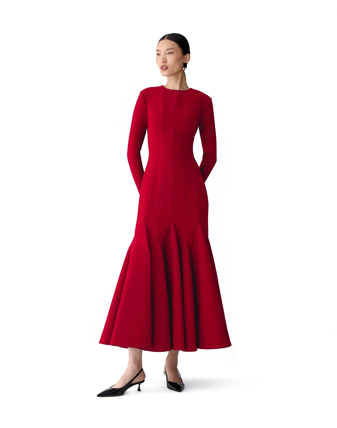 Long Sleeve Crewneck Midi Dress | Garnet - Image 4