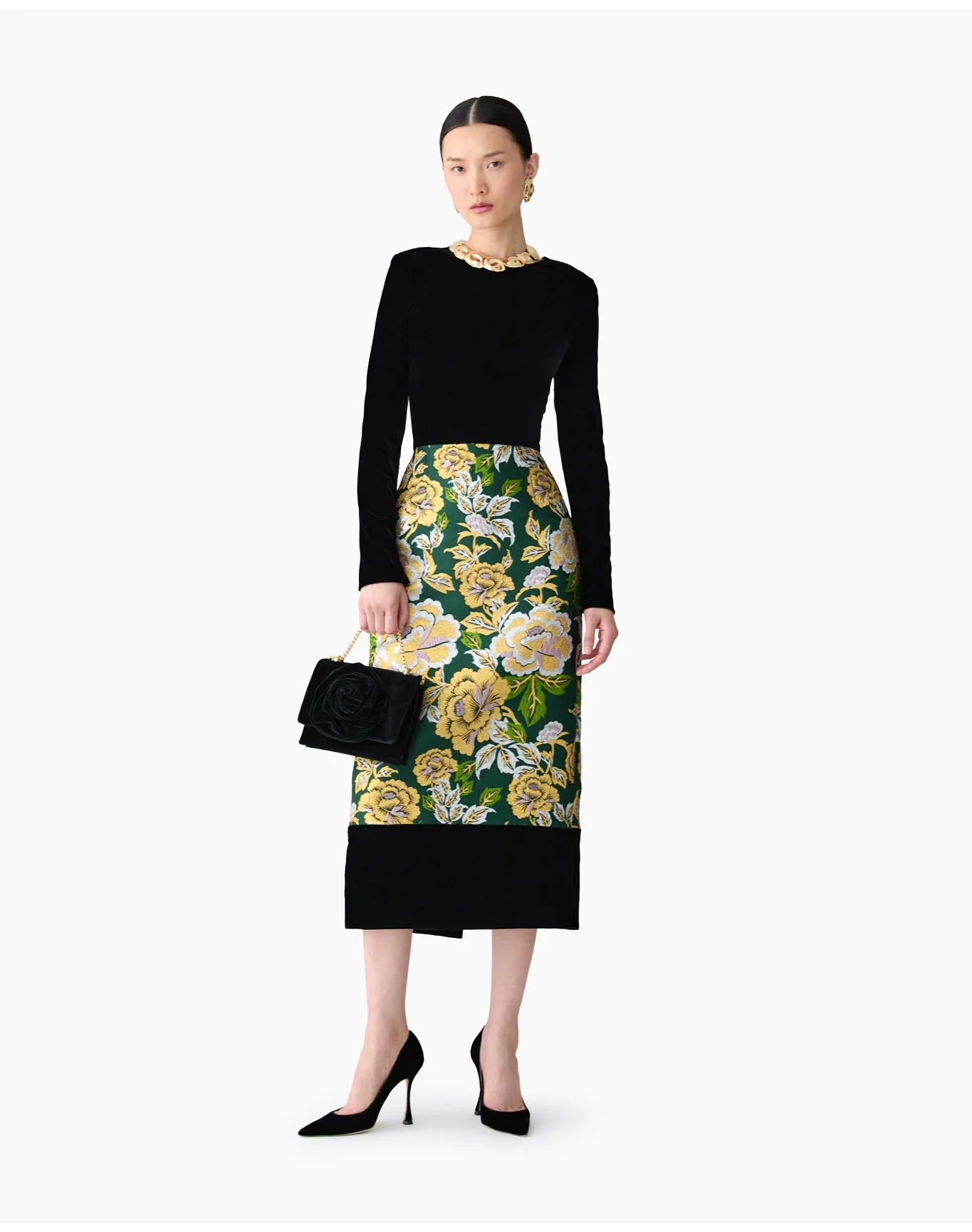Long Sleeve Crewneck Midi Dress | Pine Green Multi - Image 2