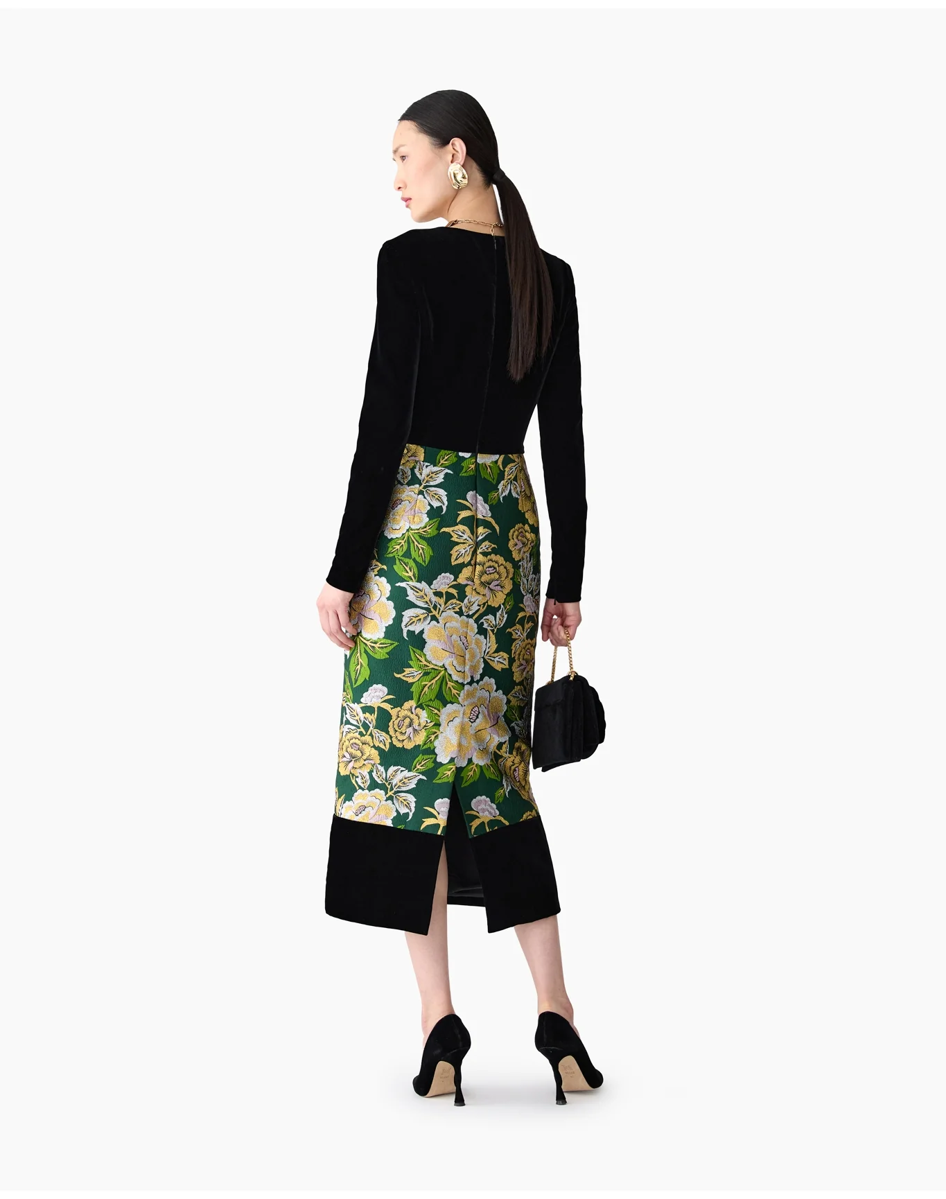 Long Sleeve Crewneck Midi Dress | Pine Green Multi - Image 3