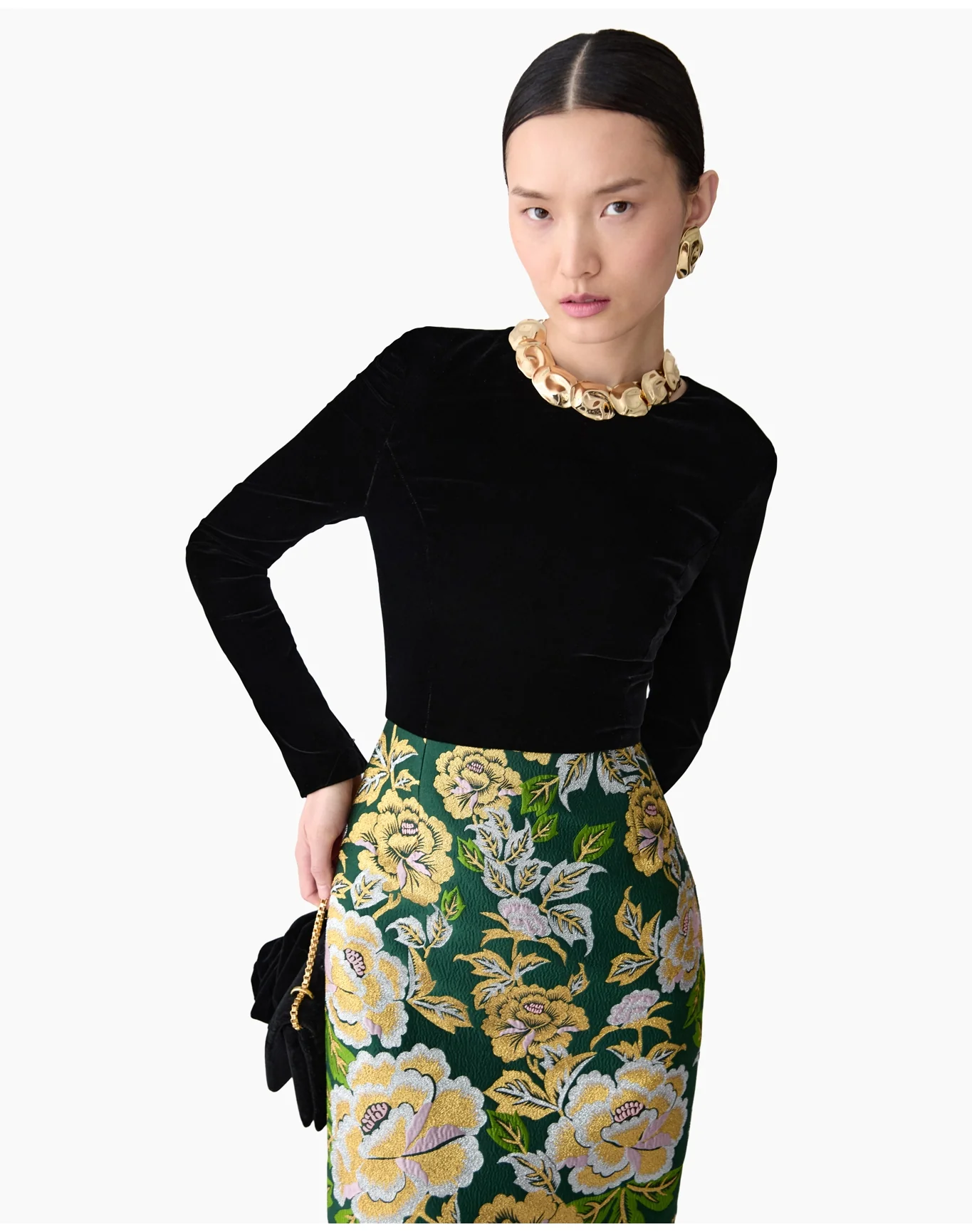 Long Sleeve Crewneck Midi Dress | Pine Green Multi - Image 4