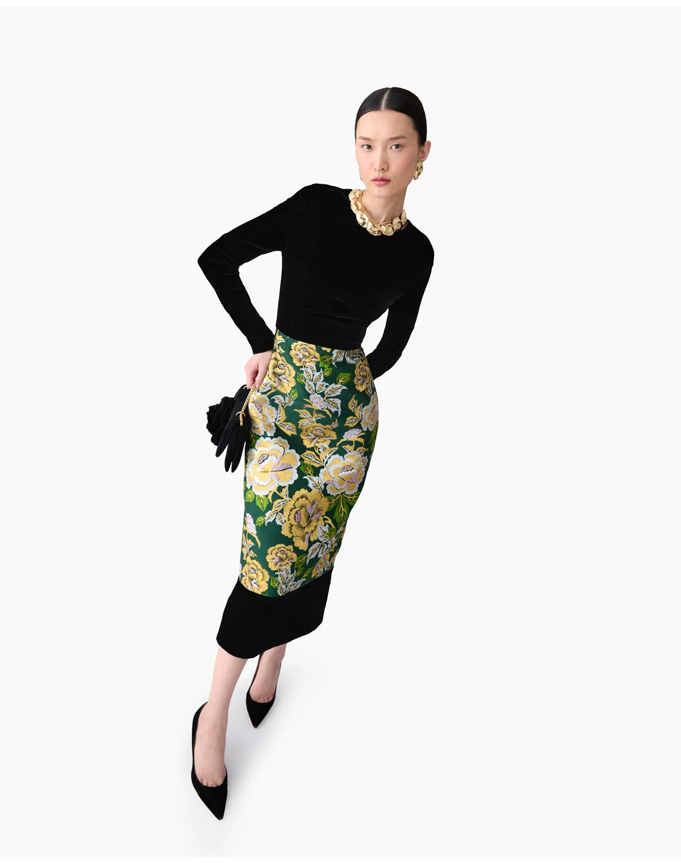 Long Sleeve Crewneck Midi Dress | Pine Green Multi - Image 5