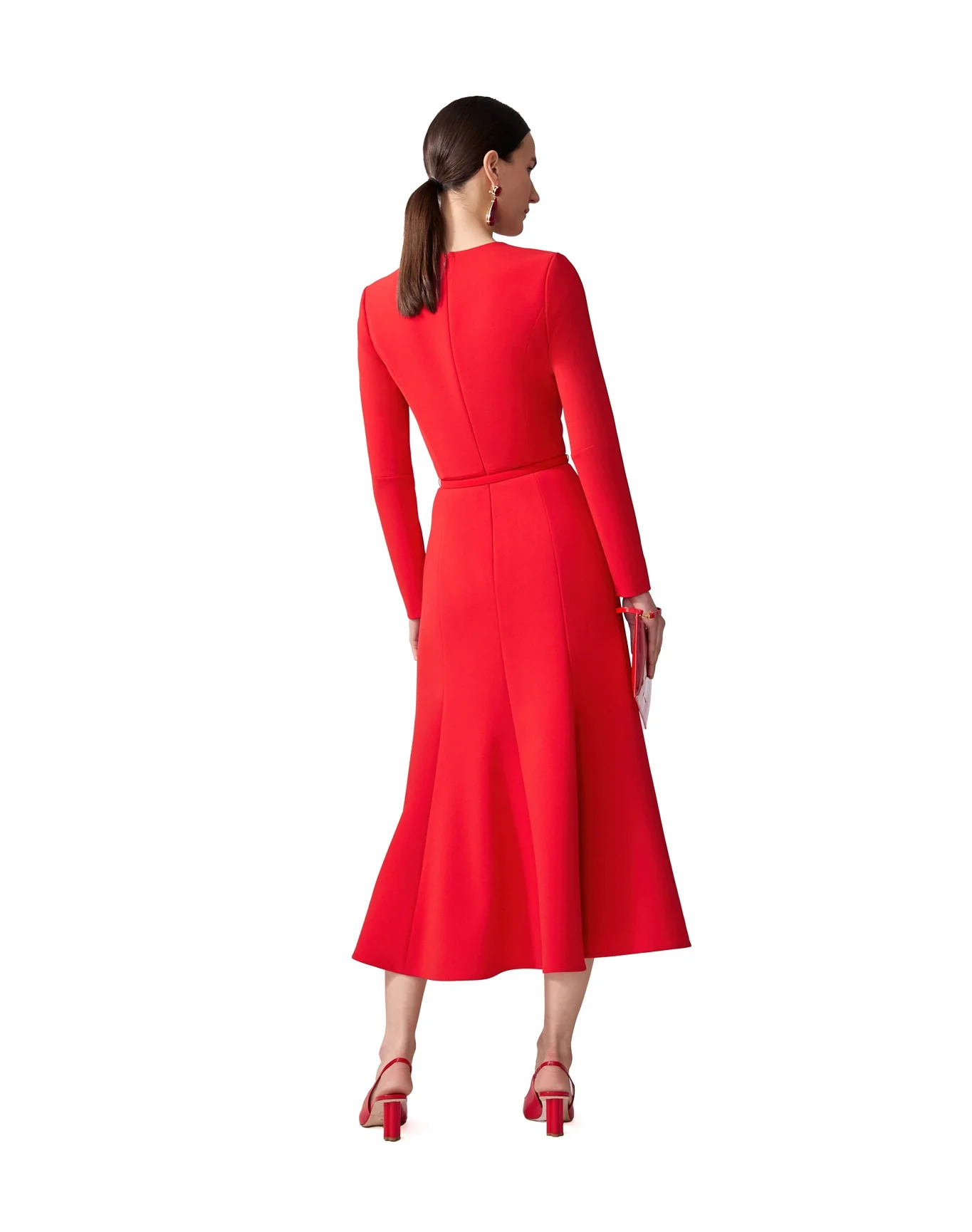Long Sleeve Gathered Midi Dress with Belt | Scarlet - Image 3
