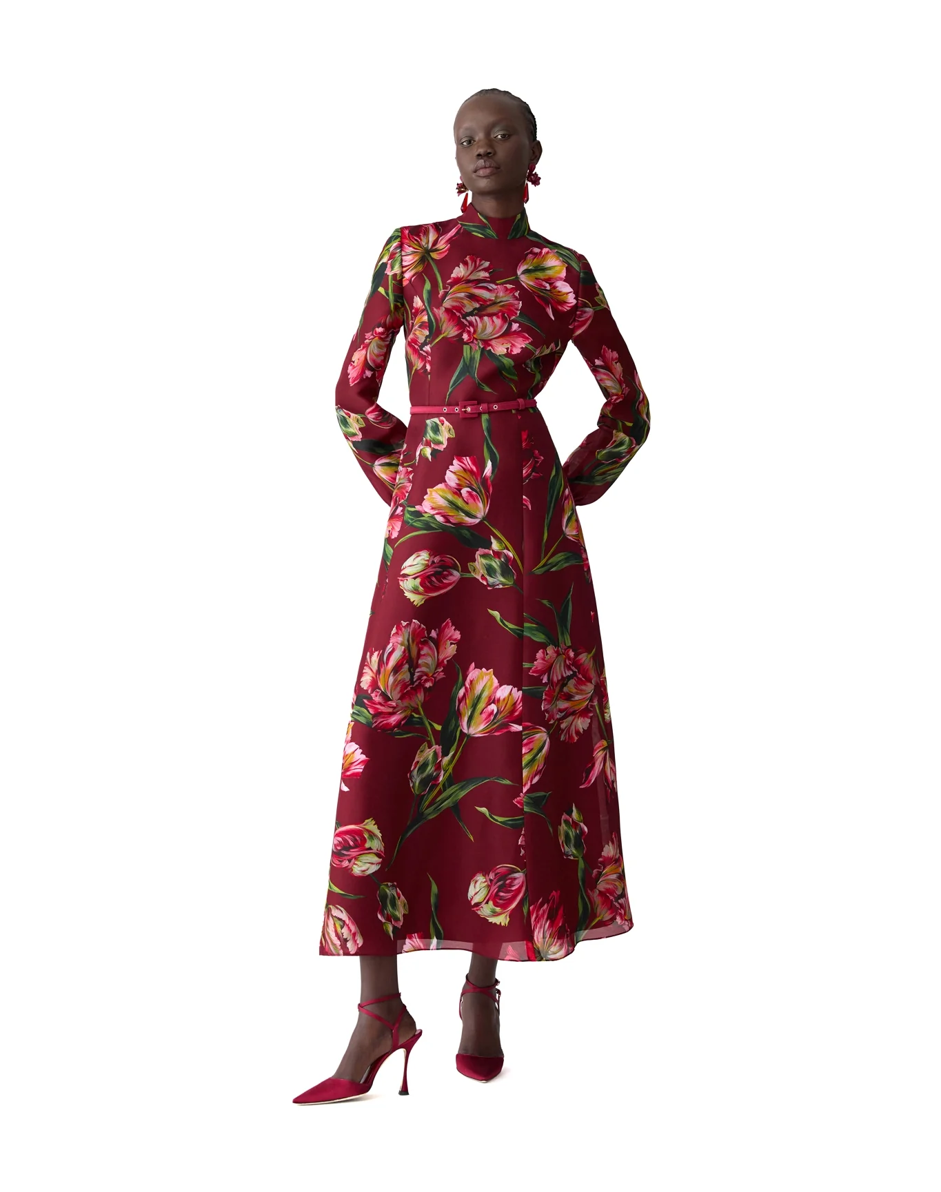 Long Sleeve Mock Neck Midi Dress | Garnet Multi - Image 2