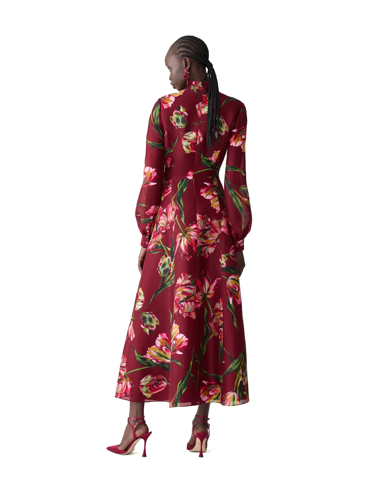 Long Sleeve Mock Neck Midi Dress | Garnet Multi - Image 3