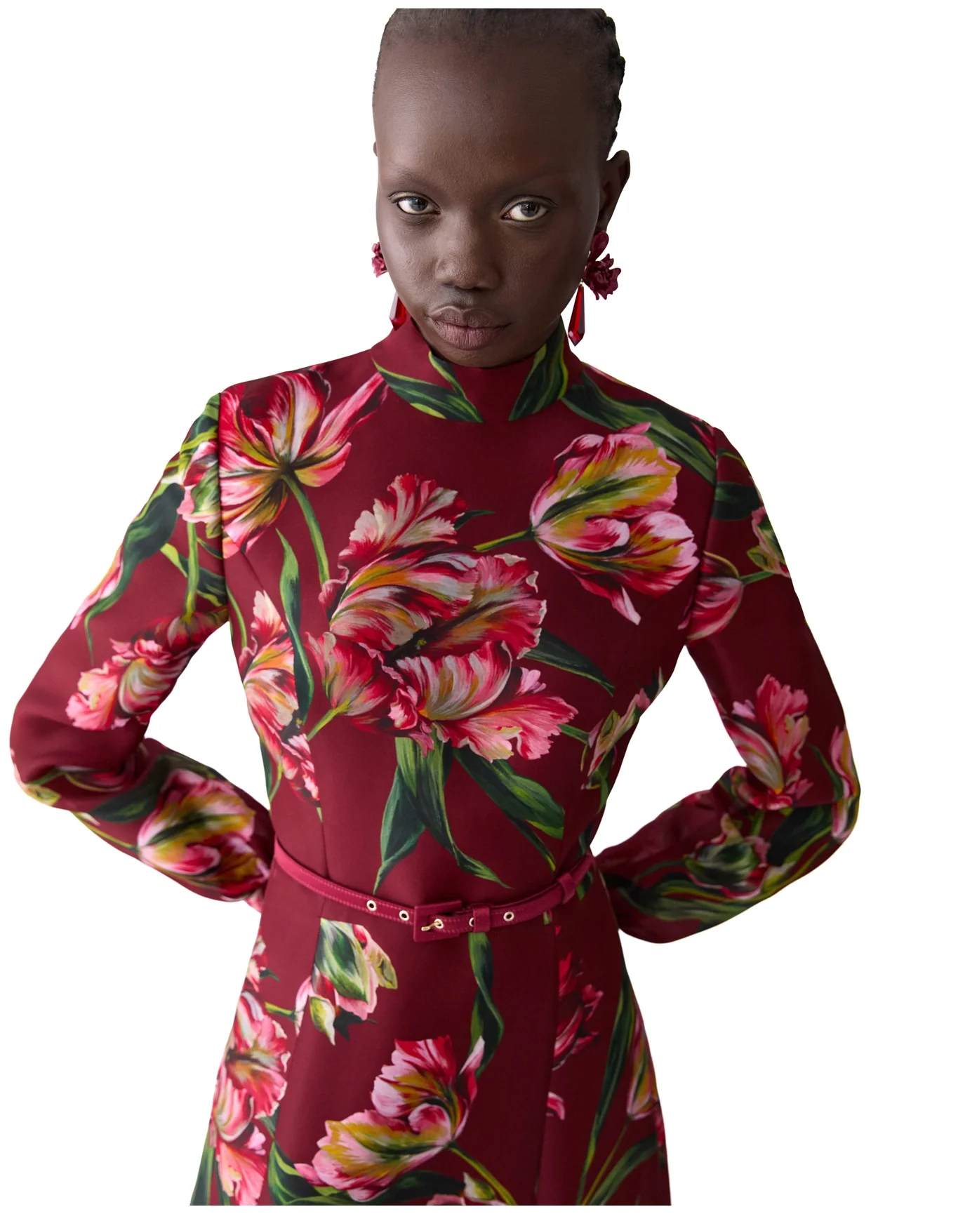 Long Sleeve Mock Neck Midi Dress | Garnet Multi - Image 4