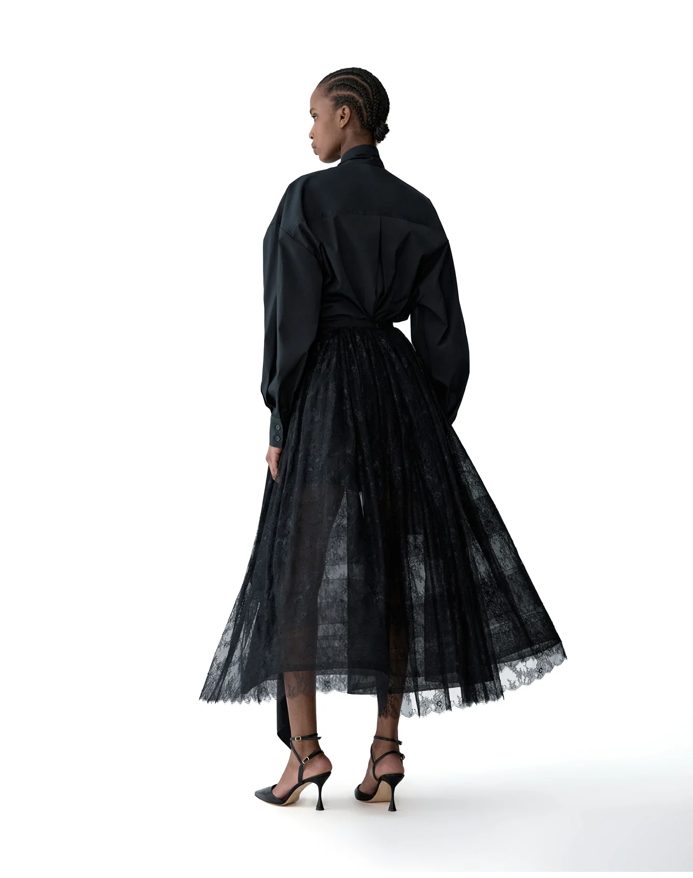 Long Sleeve Oversized Button Down Top with Bow | Black - Image 3