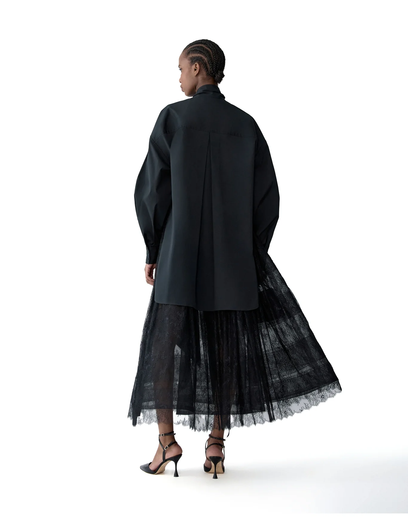 Long Sleeve Oversized Button Down Top with Bow | Black - Image 4