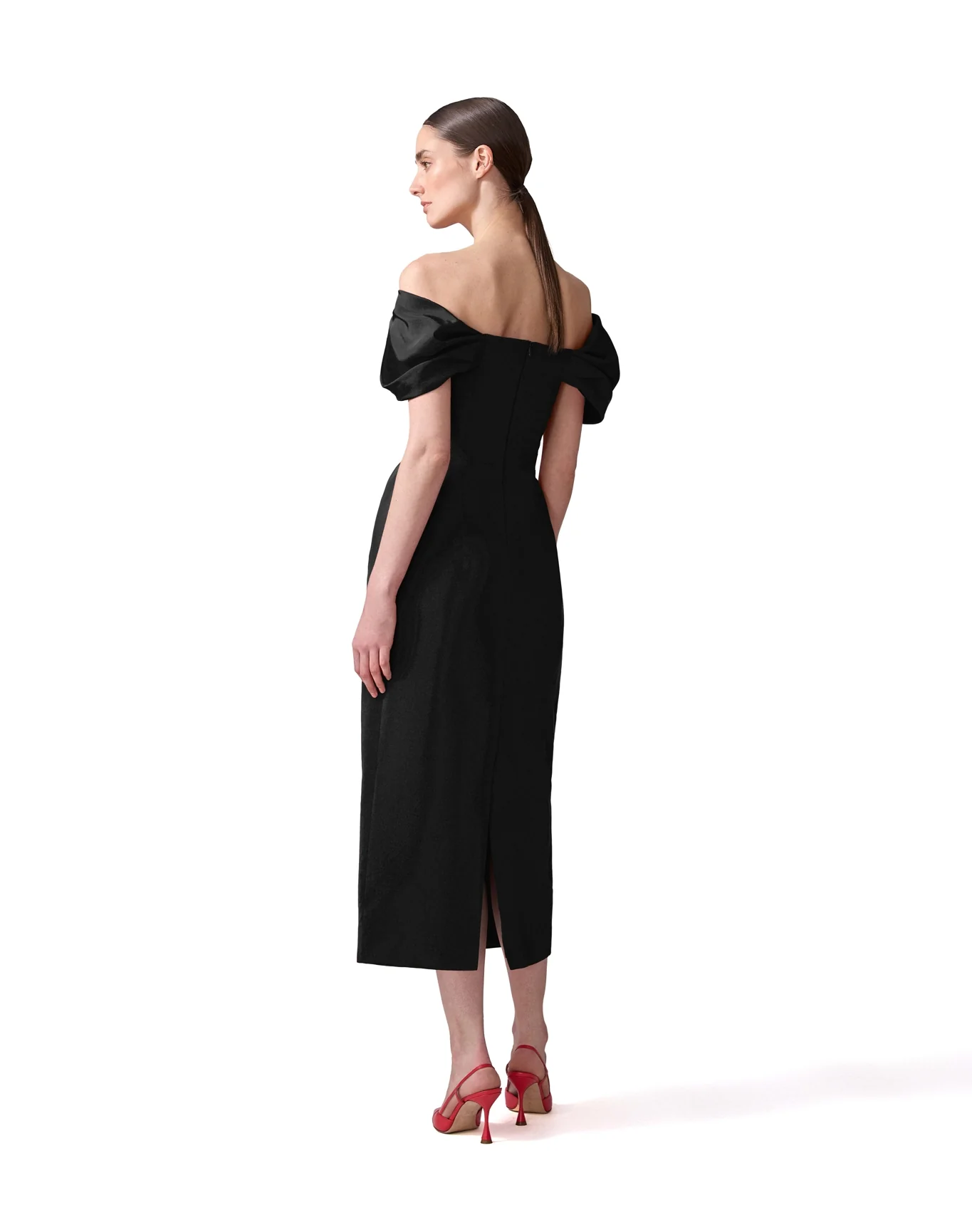 Off Shoulder Column Dress | Black - Image 3
