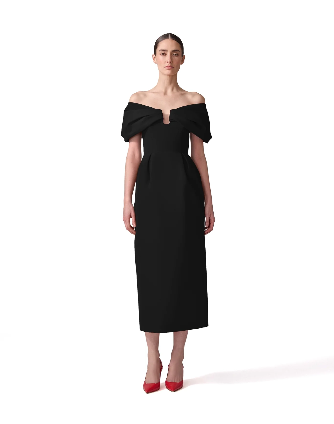 Off Shoulder Column Dress | Black - Image 4