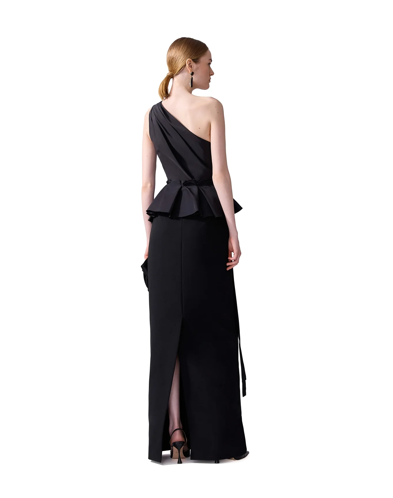 One Shoulder Column Gown with Bow | Black - Image 3