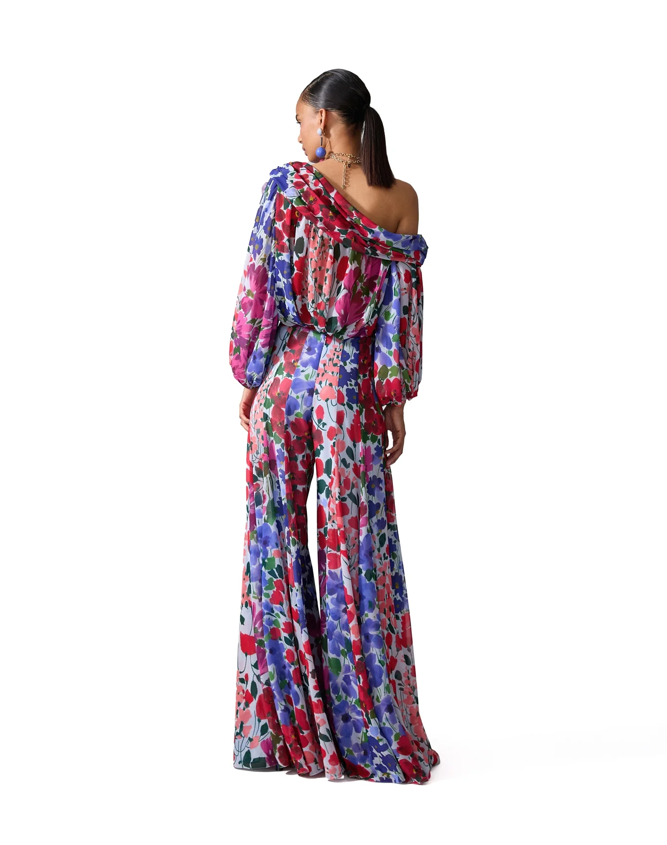 One Shoulder Draped Top with Flower | Celeste Multi - Image 2